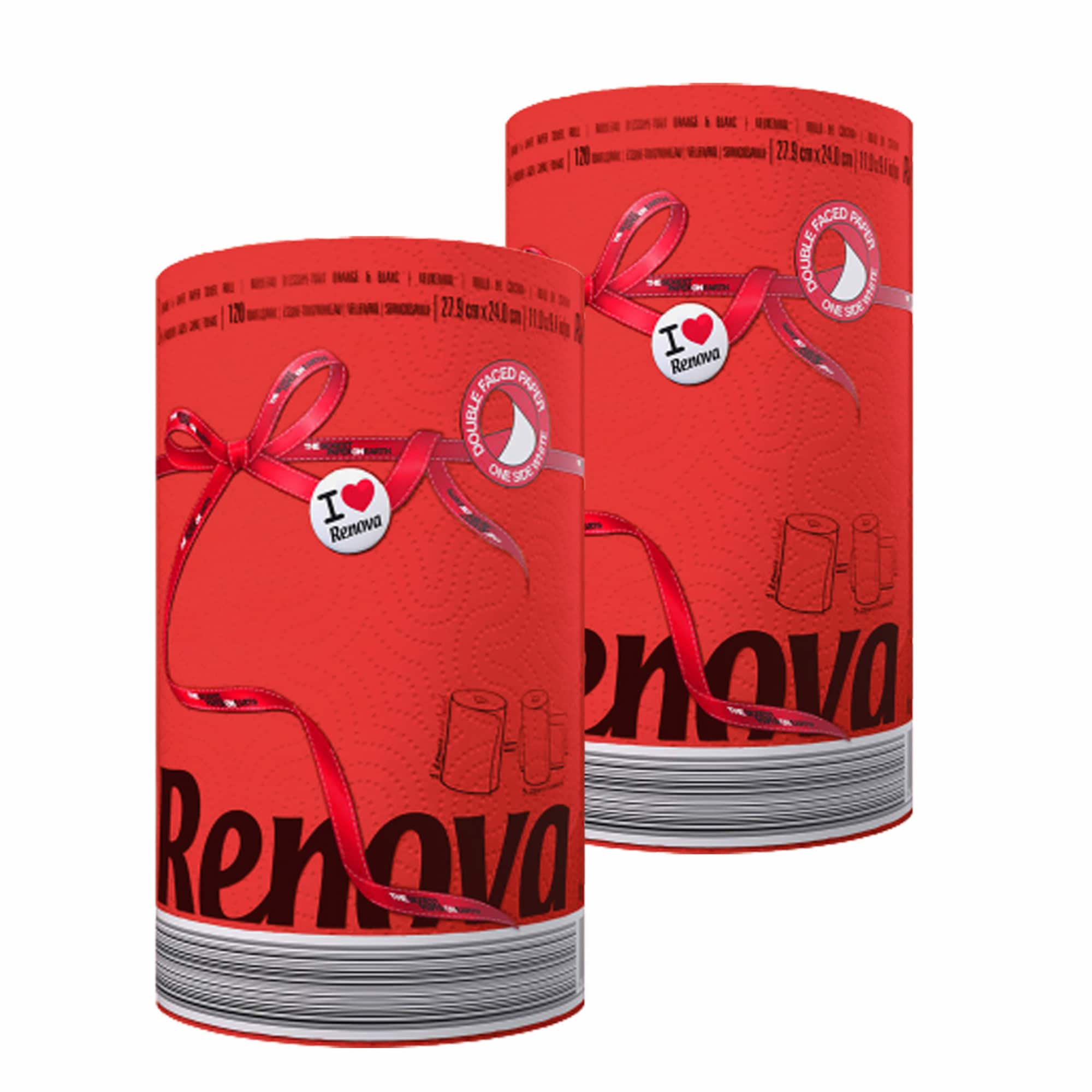 EVIDECO FRENCH HOME GOODS Renova Red Paper Towel Jumbo Roll 2 Ply 120 Highly Absorbent Sheets - Set of 2