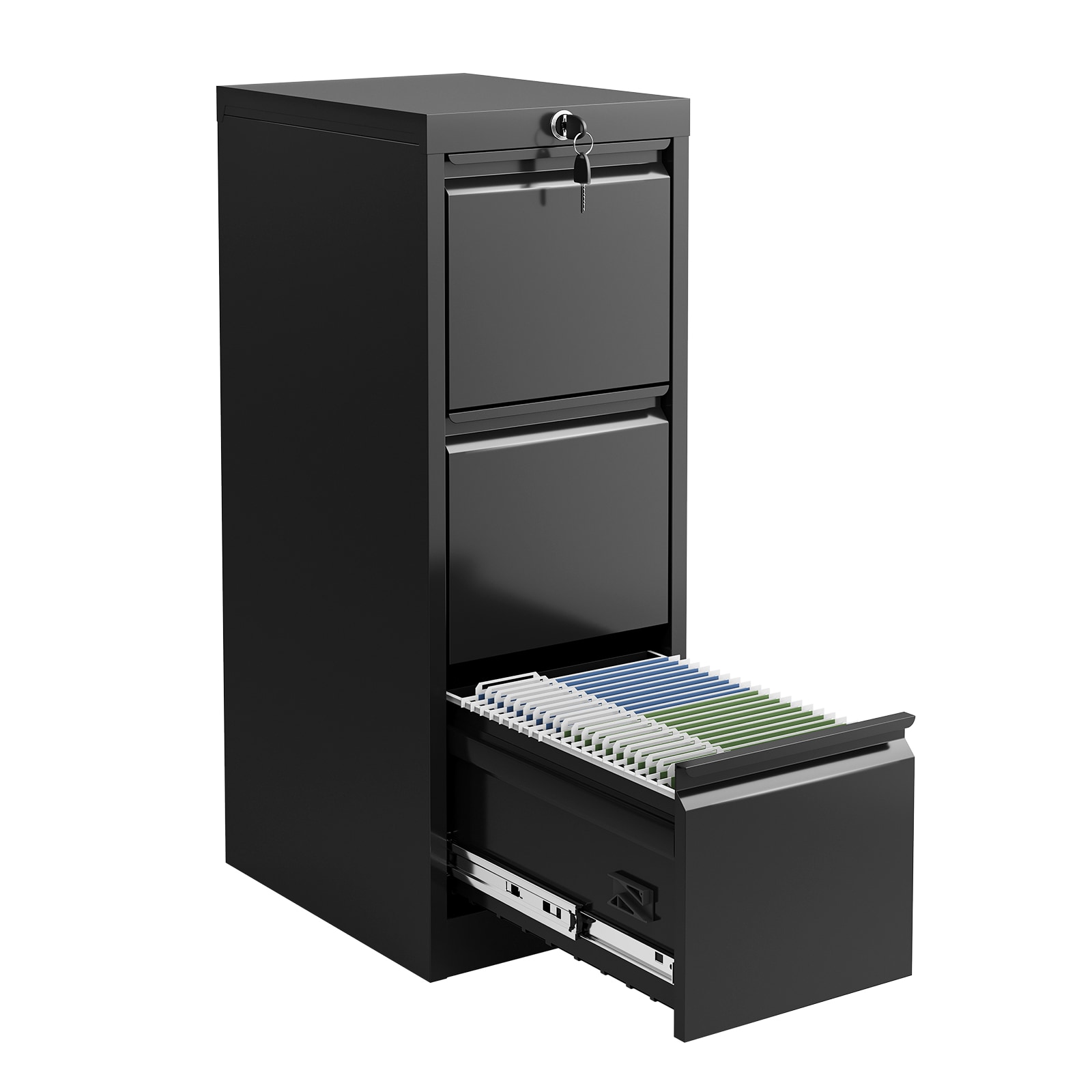 IdealHouse Secure 3-Drawer Metal File Cabinet with Lock - Vertical Heavy Duty Steel Filing Organizer for Letter Legal A4 F4 Documents Home Office Storage (Black)
