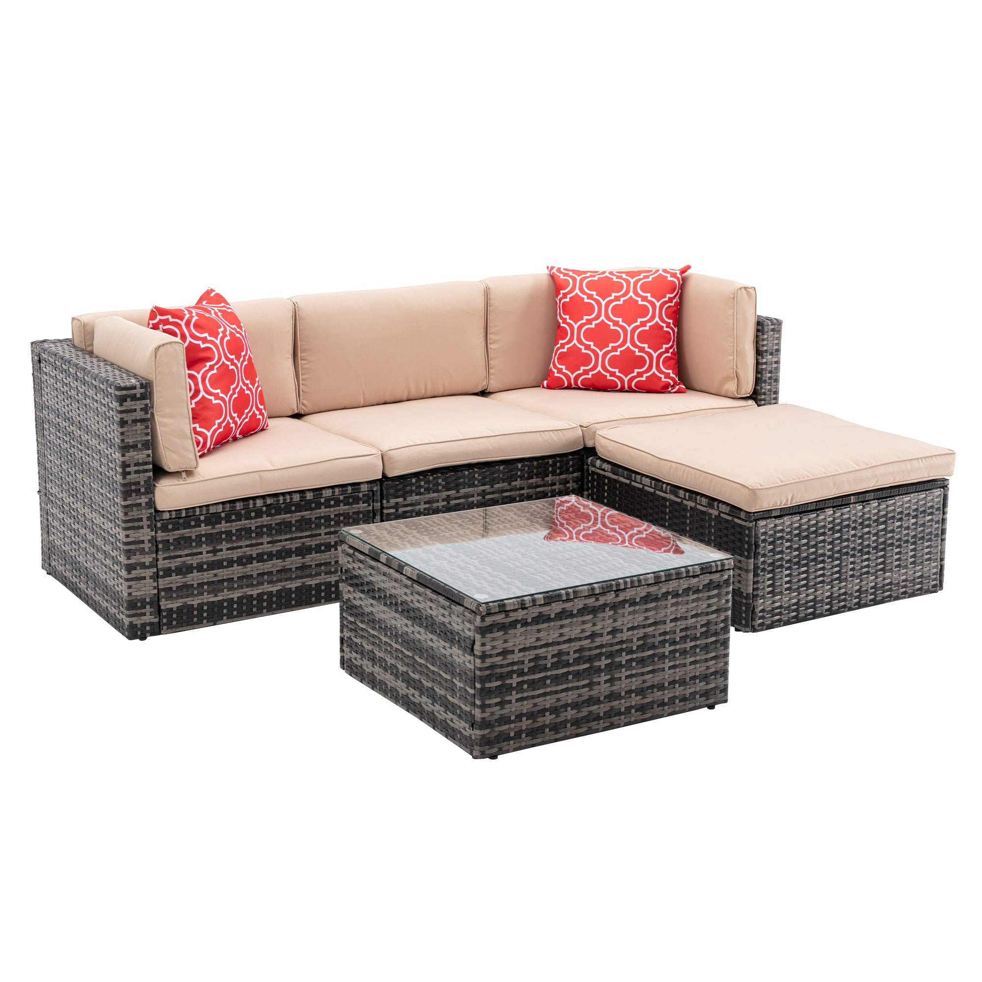 Clihome Patio Furniture Set 5-Piece Rattan Patio Conversation Set With ...