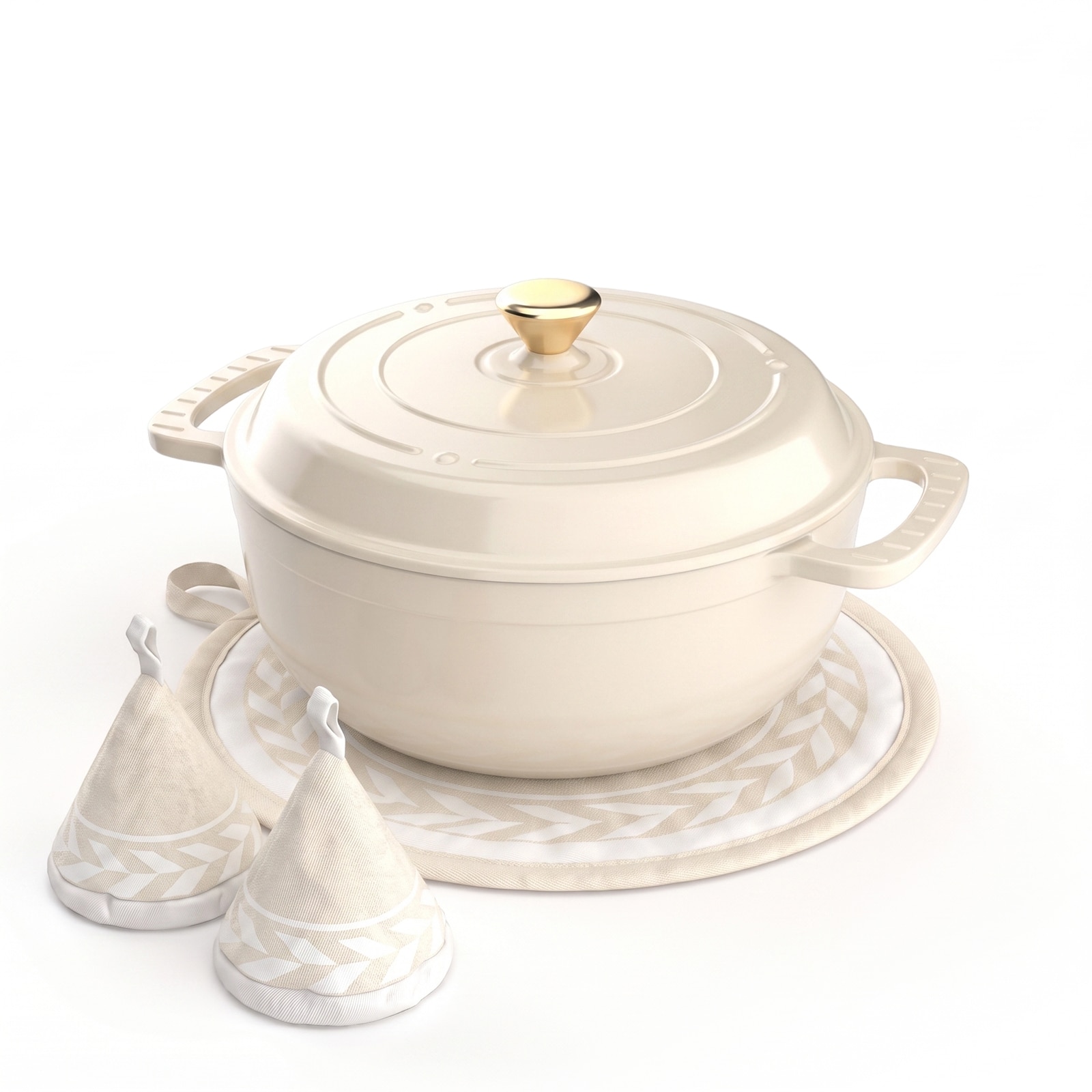 Winado  7 qt  Enameled Cast Iron Round Dutch Oven in White with Lid
