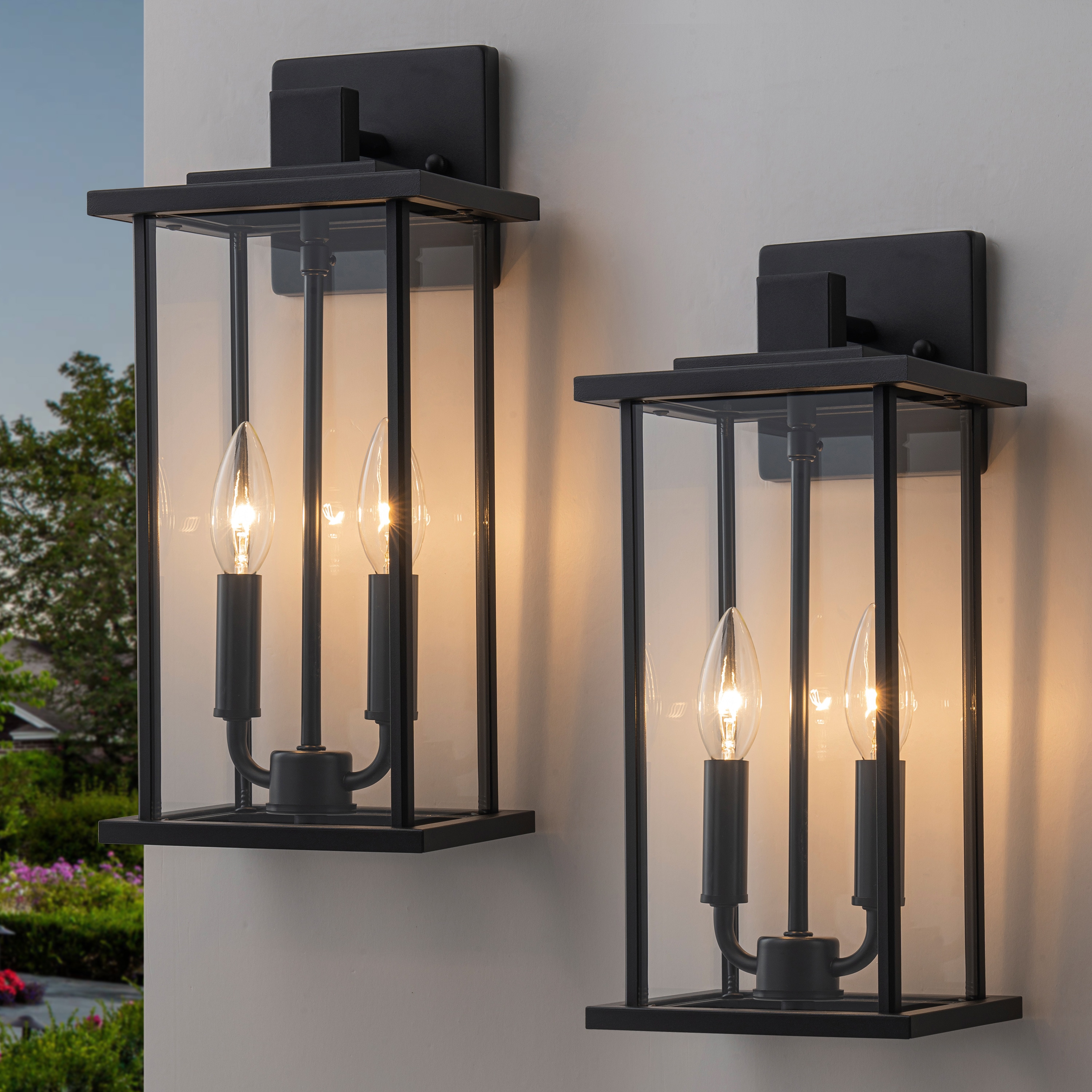 C Cattleya LCA2580-JUN-2W 2 -Pack 2 -Light 15.25-in H Matte Black Hardwired Outdoor Wall Light