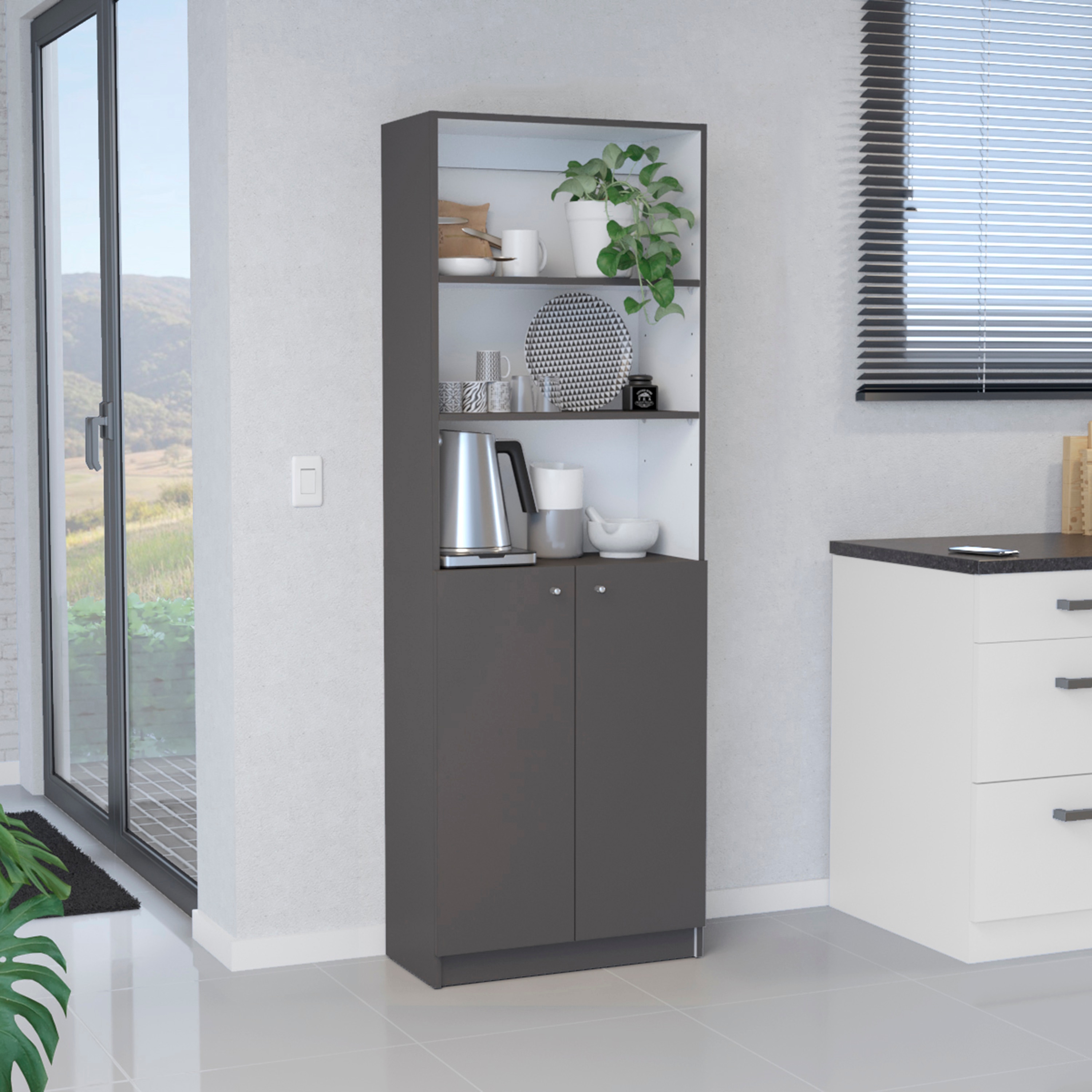 LUXEYARD Vinton 2-Door Bookcase with Upper Shelves Matt Gray / White in ...
