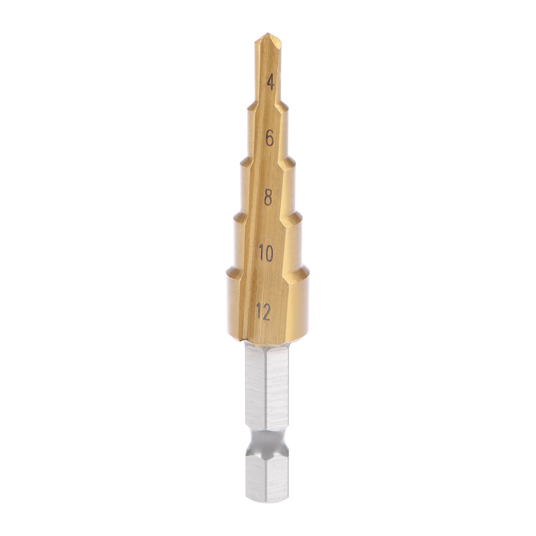 Unique Bargains Step Drill Bit HSS 4241 4mm to 12mm 5 Sizes Titanium Coated Straight Flutes Hex Shank for Metal Wood Plastic #S26030900UX4247