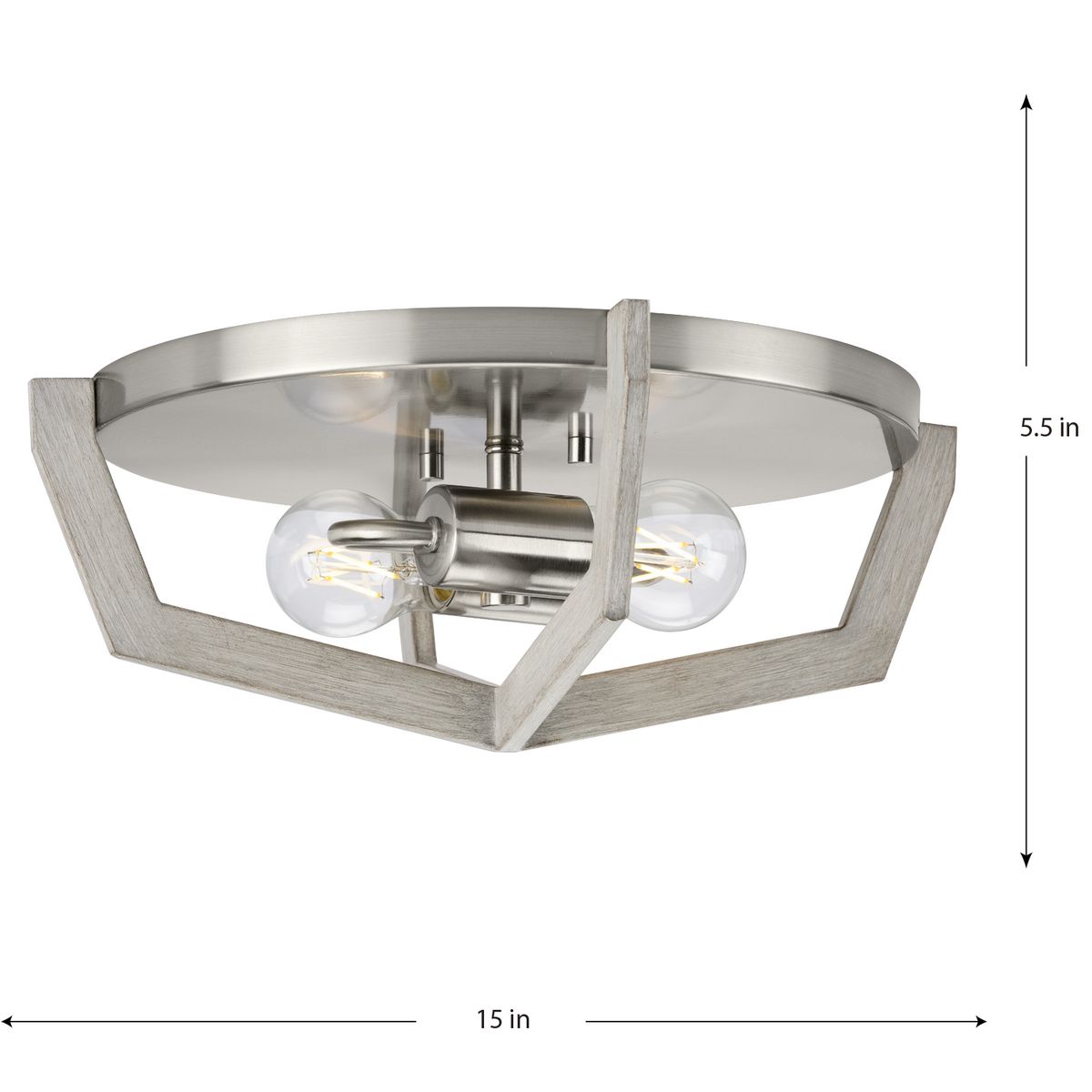 Brushed Nickel and Oak 2-Light Flush Mount Ceiling Light