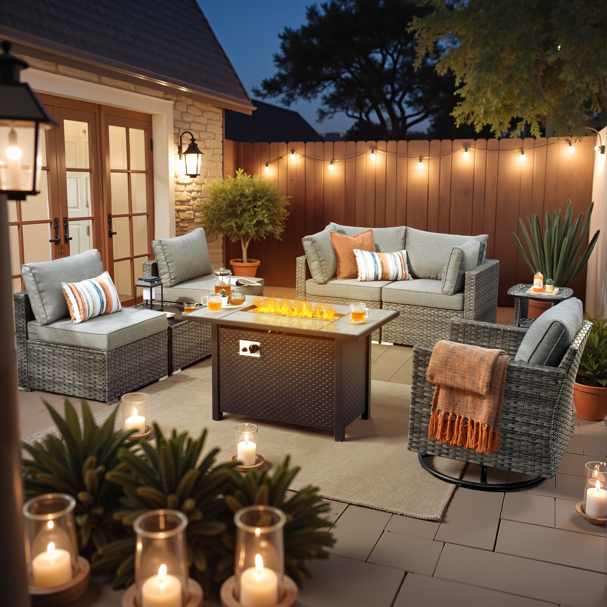 weaxty DCFP03RRSGRS208 Kuuga 8 -Piece Rattan Patio Conversation Set with Gray Cushions