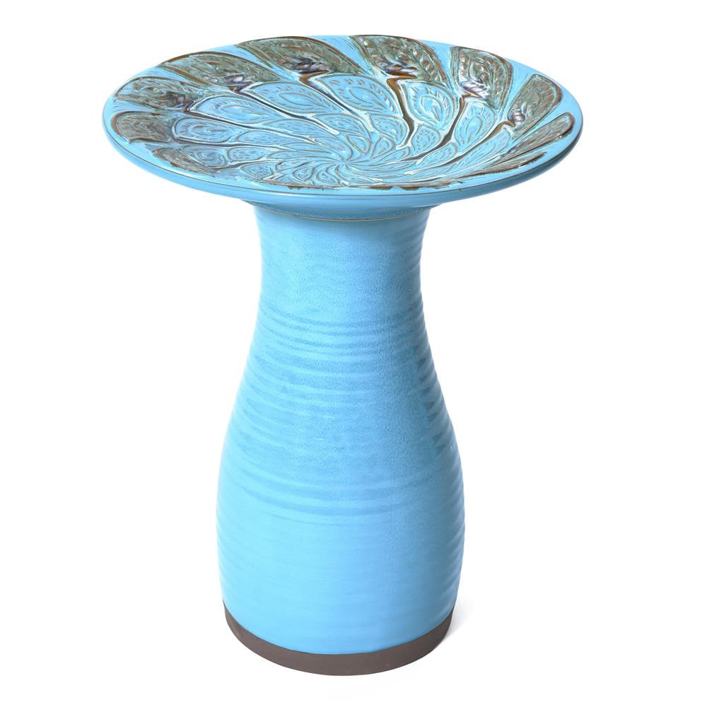 LuxenHome WHP1899 19.9-Inches H Blue Ceramic Complete birdbath