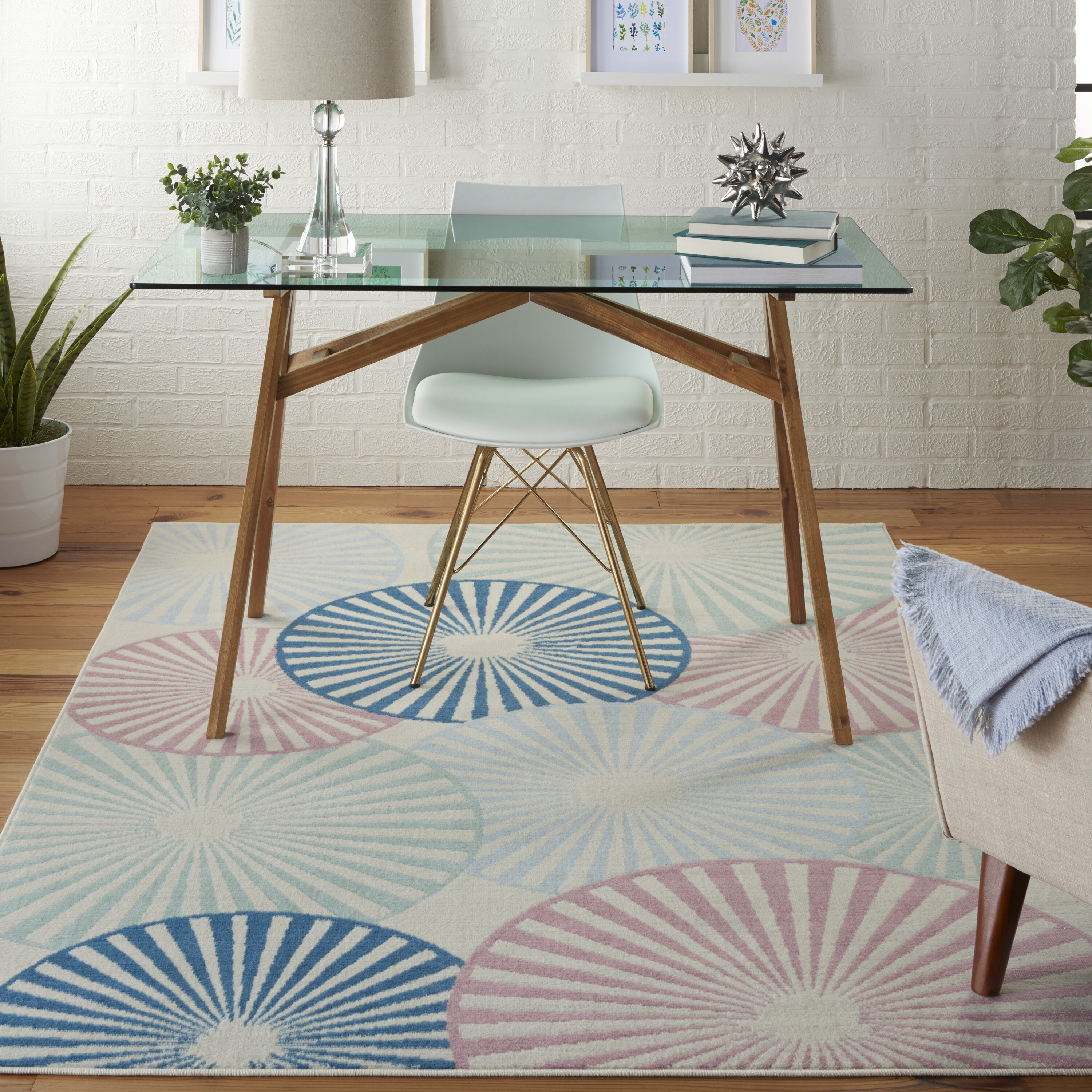 Nourison 99446481719 Grafix 6 x 9 (ft) Loomed Polypropylene Ivory/multi Rectangular Indoor Abstract Area rug