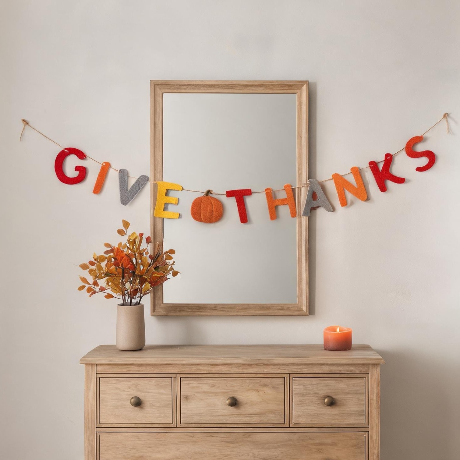 chillscreamni 68-Inch Set of 2 Give Thanks Festive Banner Multi-Color Autumn Garland with Felt Pumpkin Accent Harvest Home Decor Polyester