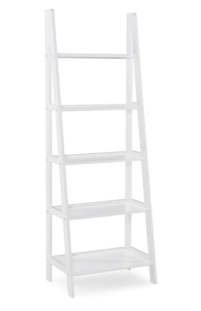 Linon Acadia White Wood 5 Shelf Ladder, White Wood 5 Shelf Ladder Bookcase