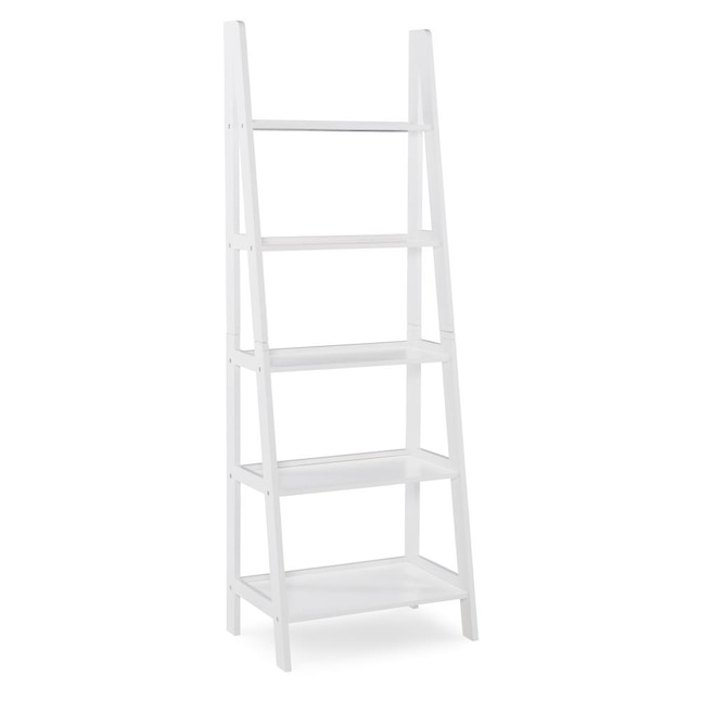 Linon Acadia White Wood 5 Shelf Ladder, 5 Shelf Ladder Bookcase Black And White