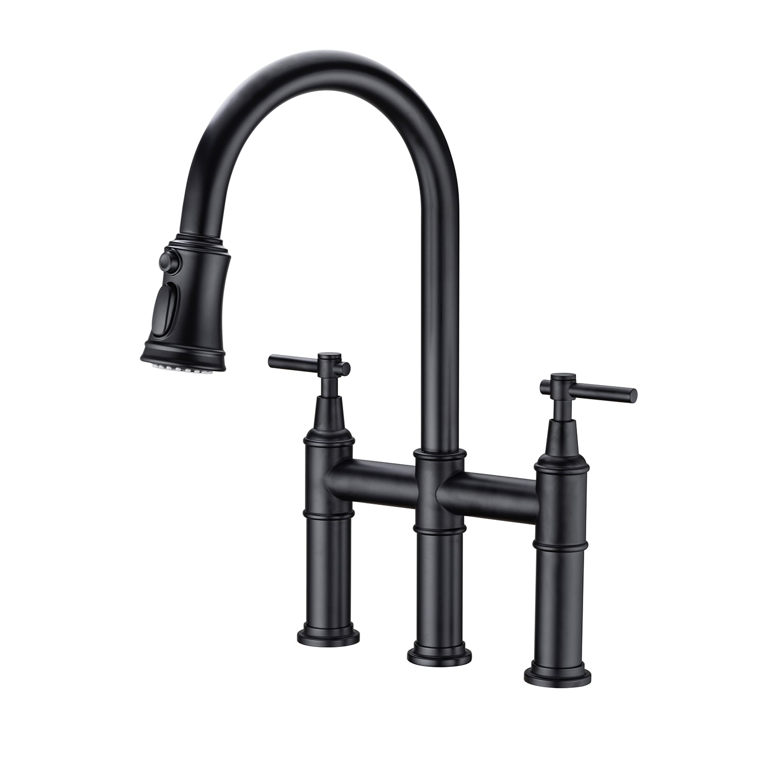 Damerin KT-ZF-08 Matte Black Double Handle Deck-mount Pull-down Kitchen Faucet with Sprayer ( Side Sprayer Included )