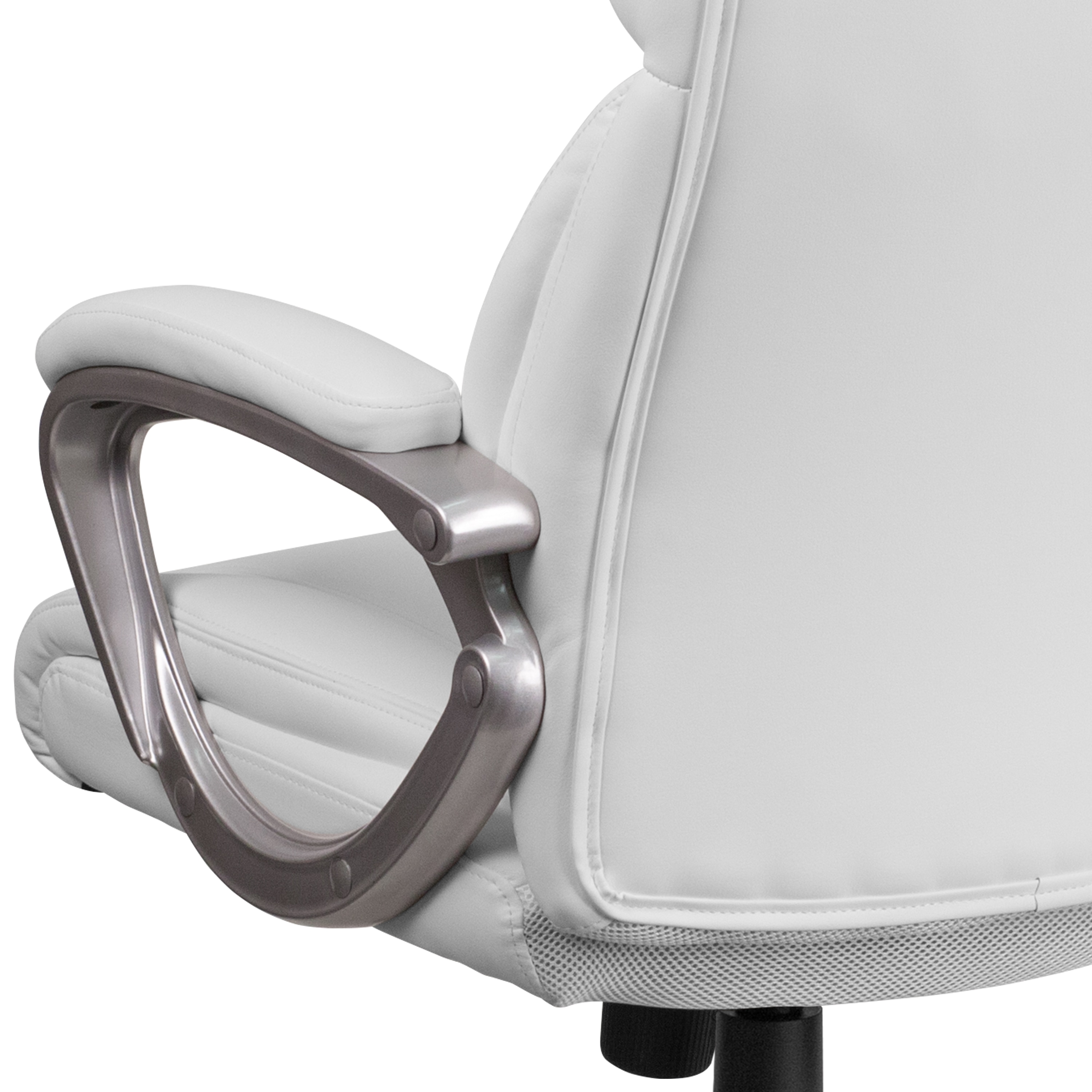 Elegant White LeatherSoft Mid-Back Swivel Office Chair with Padded Arms