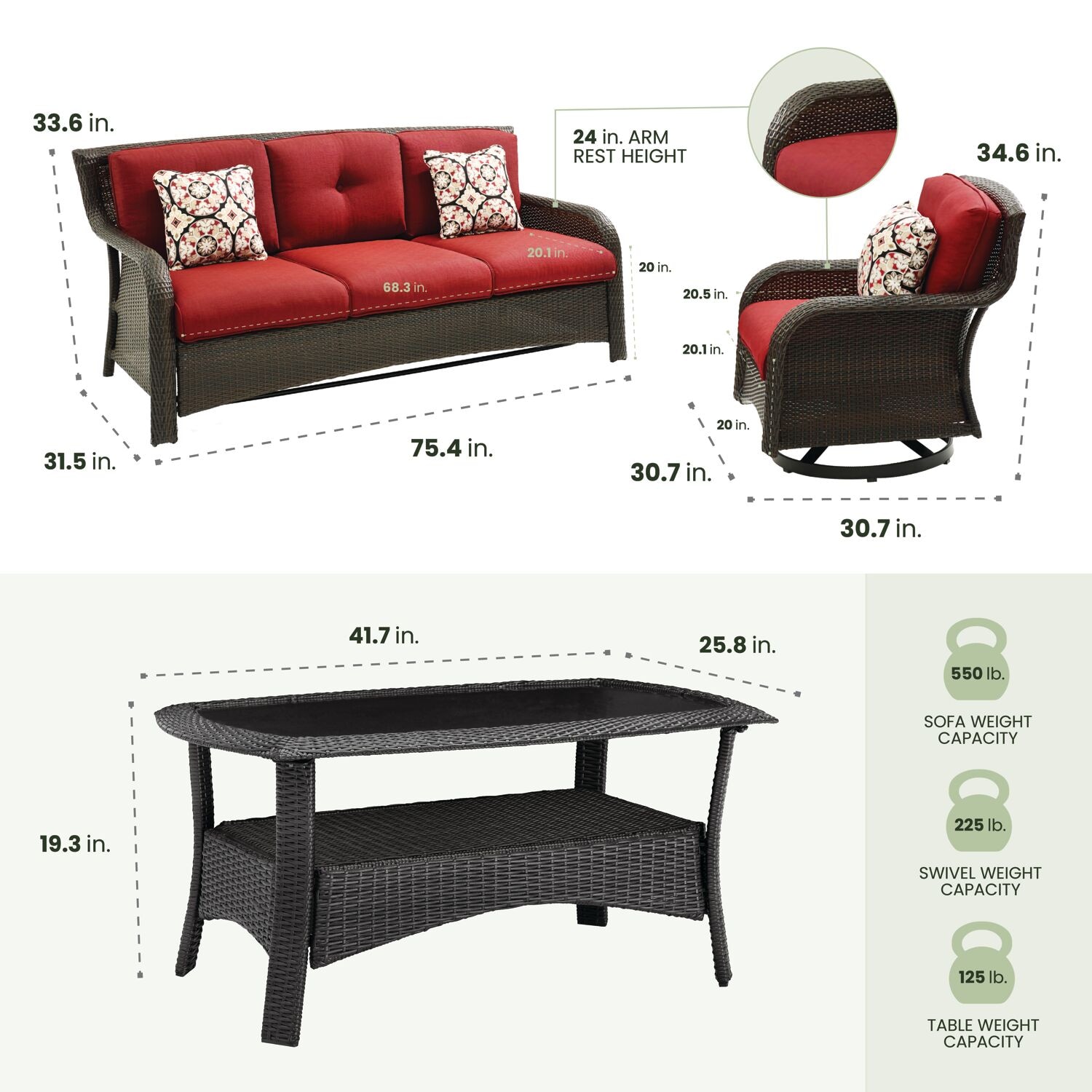 Hanover STRATH4PCSW-S-RED Patio-Conversation-Sets - View #2