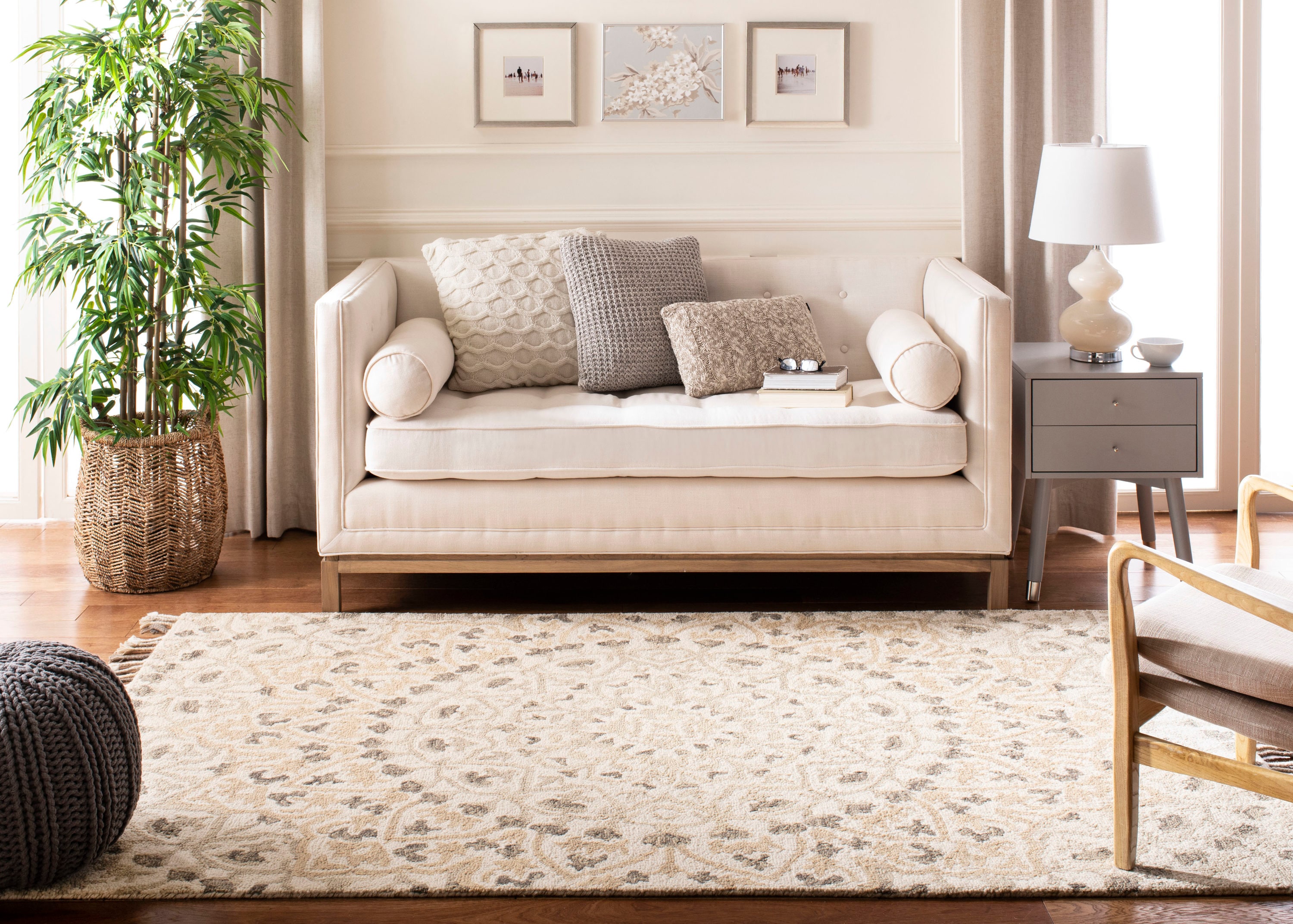 Ivory Taupe 6' x 6' Square Hand Tufted Wool Rug