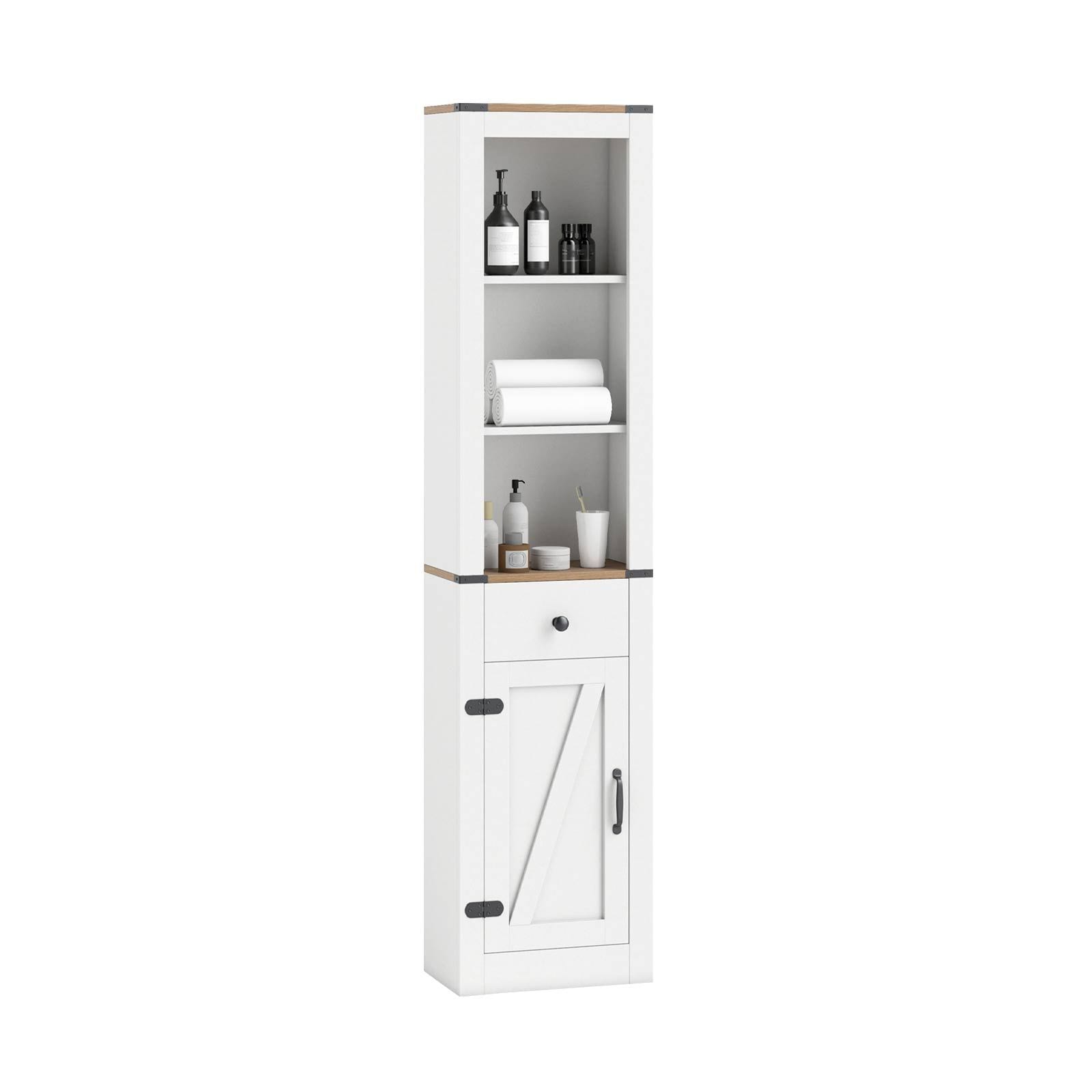 Slickblue - Tall Wooden Storage Cabinet with Storage Drawer and Open Shelves for Bathroom or Laun...