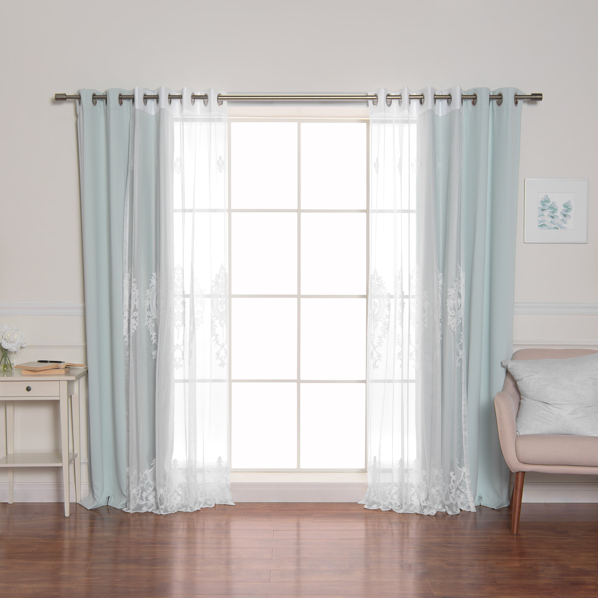 Best Home Fashion MM-DAMAS-96-MINT 96-Inches Mint Blackout Grommet Curtain panel 4-pack