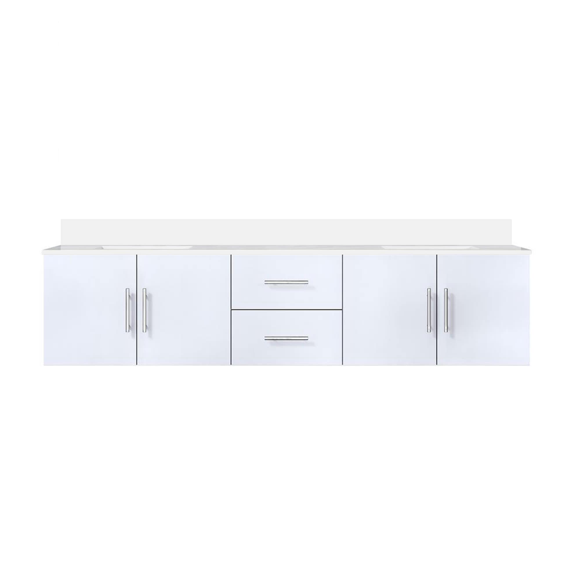 Lexora LVG80DM200 Geneva 80-in Glossy White Undermount Double Sink Floating Bathroom Vanity with White Quartz Top