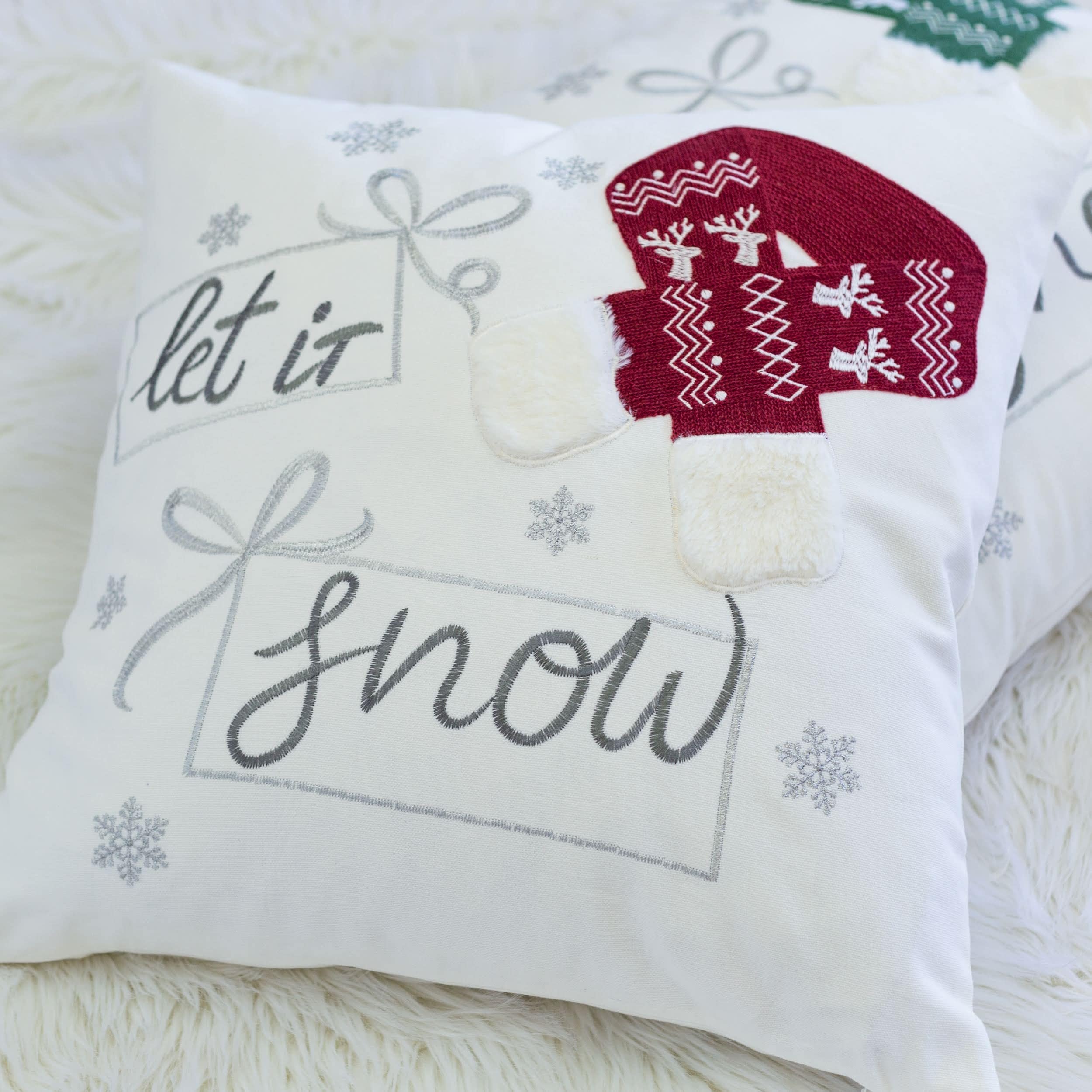 Blisstyle Let It Snow Christmas Throw Pillow 20x20inch Square Cotton Cushion with Red Knit Hat Design and Insert Set of 2 Throw Pillows for Couch