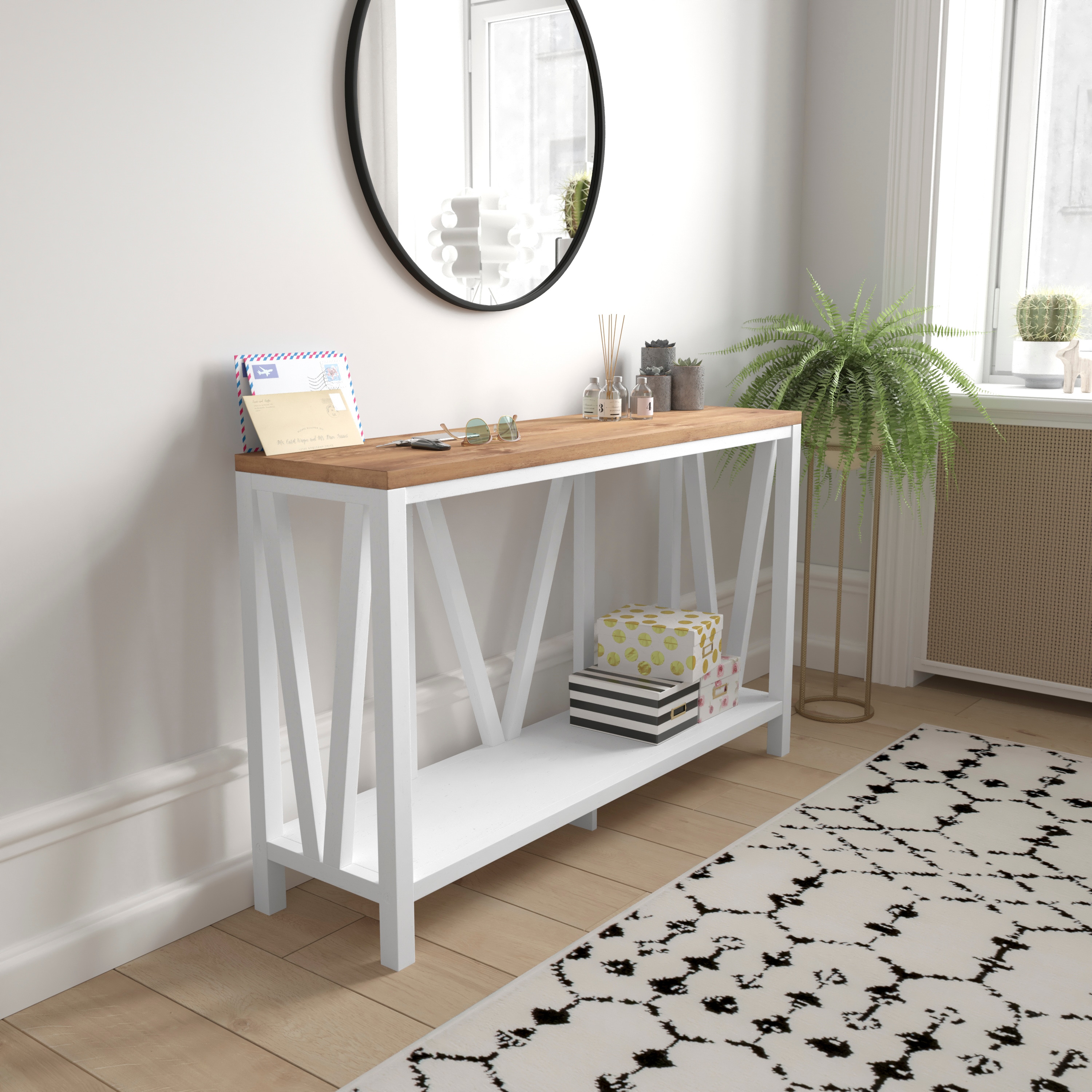 Flash Furniture - Charlotte Farmhouse 2-Tier Console Accent Table - Brushed White Finish Engineer...