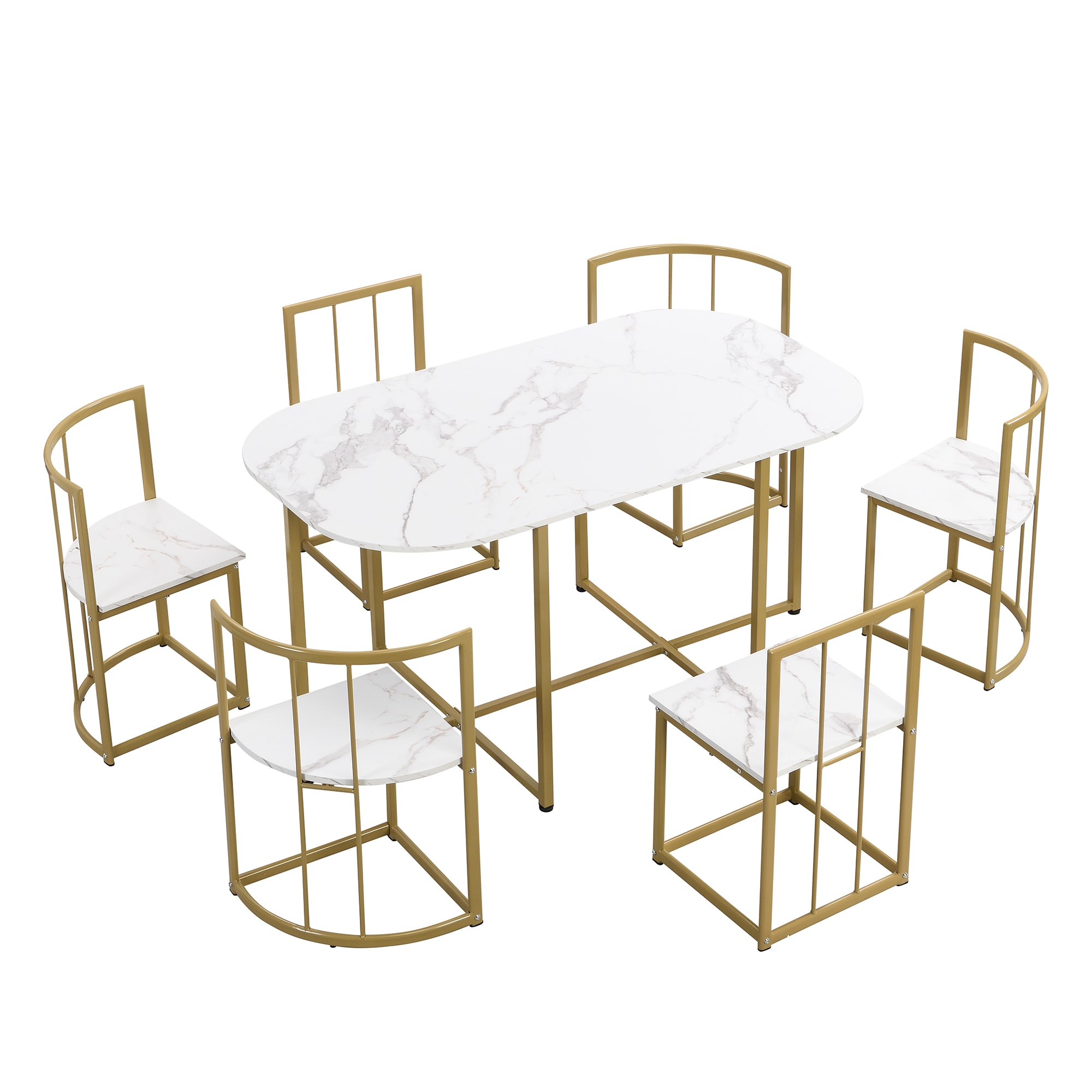 Siavonce XH17AAG Golden+White Contemporary/Modern Dining Room Set with Rectangular Table ( Seats 6 )