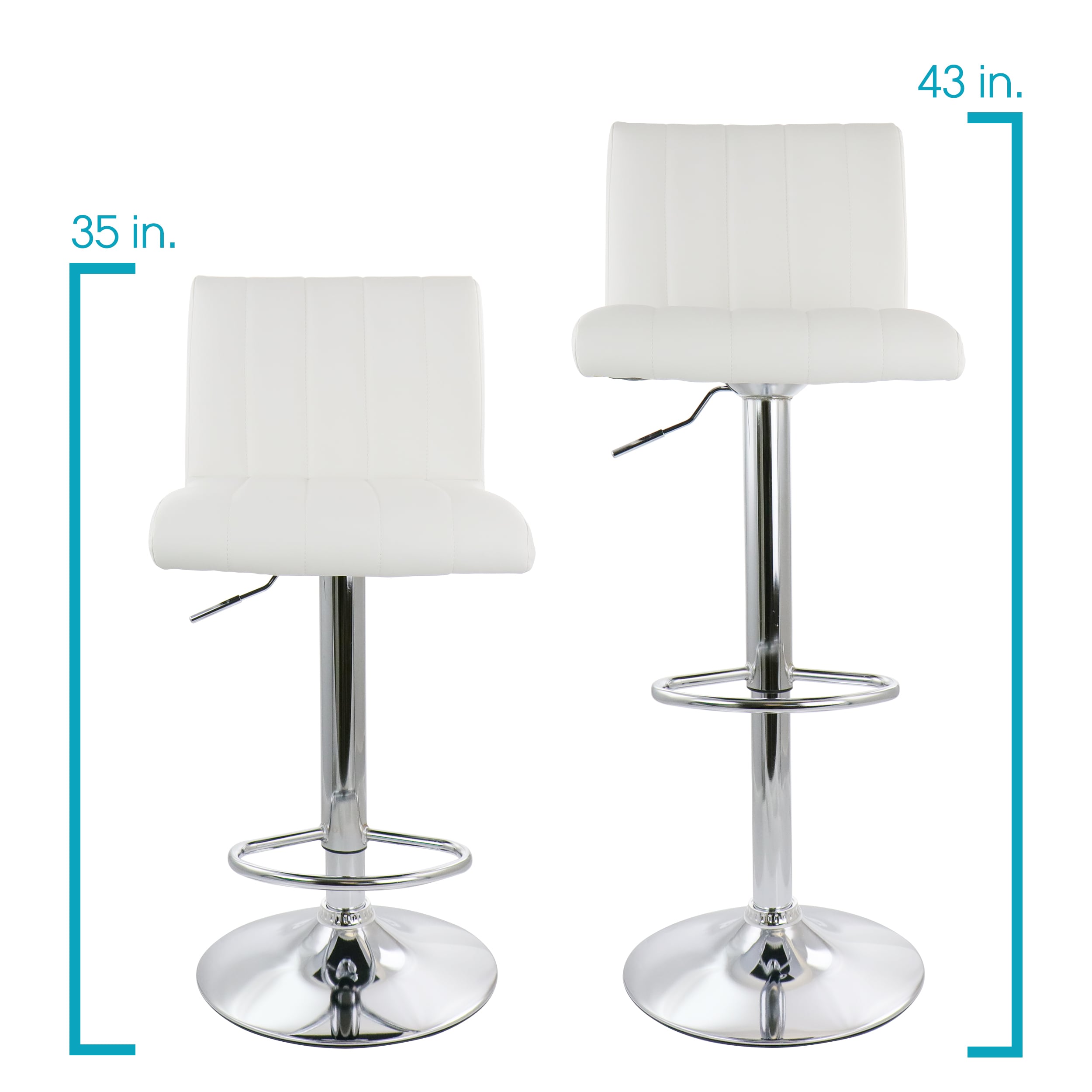 Elama  2 Piece Tufted Faux Leather Adjustable Bar Stool in White with Chromed Base