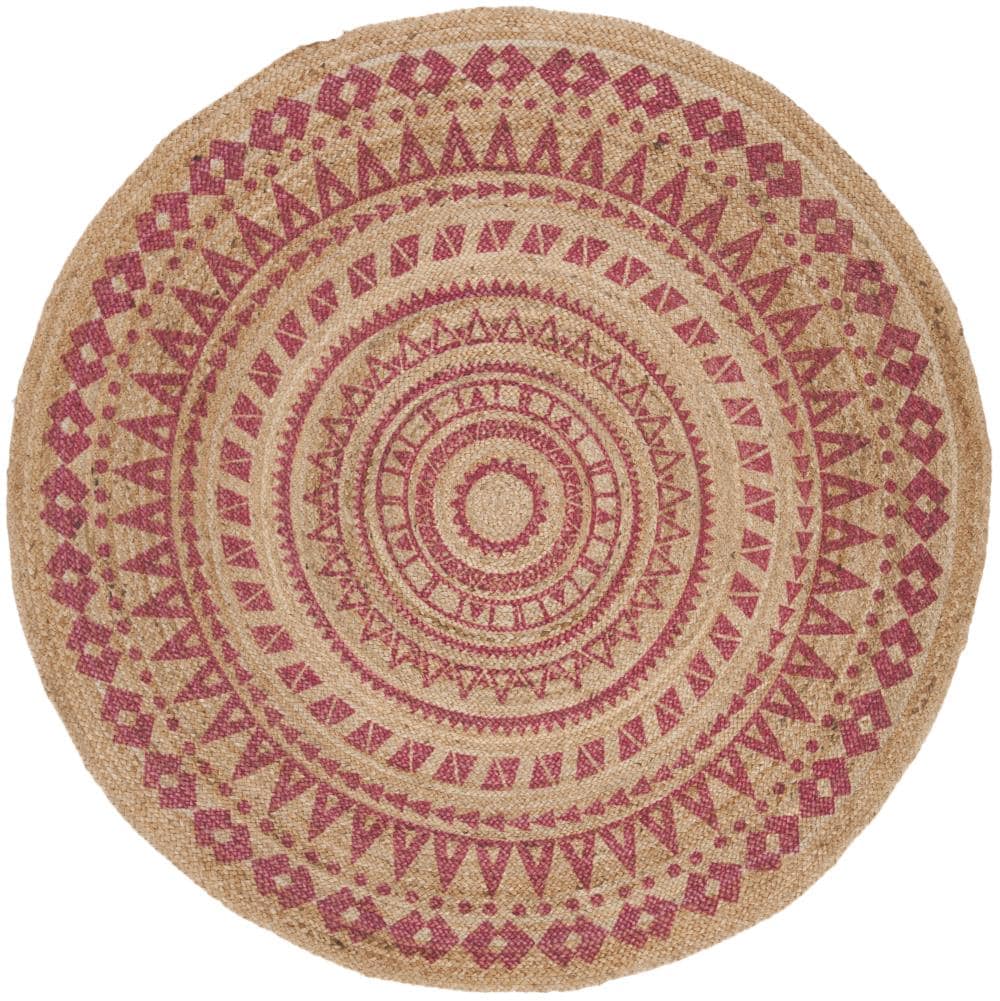 Safavieh NF802P-6R Natural Fiber Lenz 6 x 6 (ft) Jute Pink/Natural Round Indoor Medallion Bohemian/Eclectic Area rug