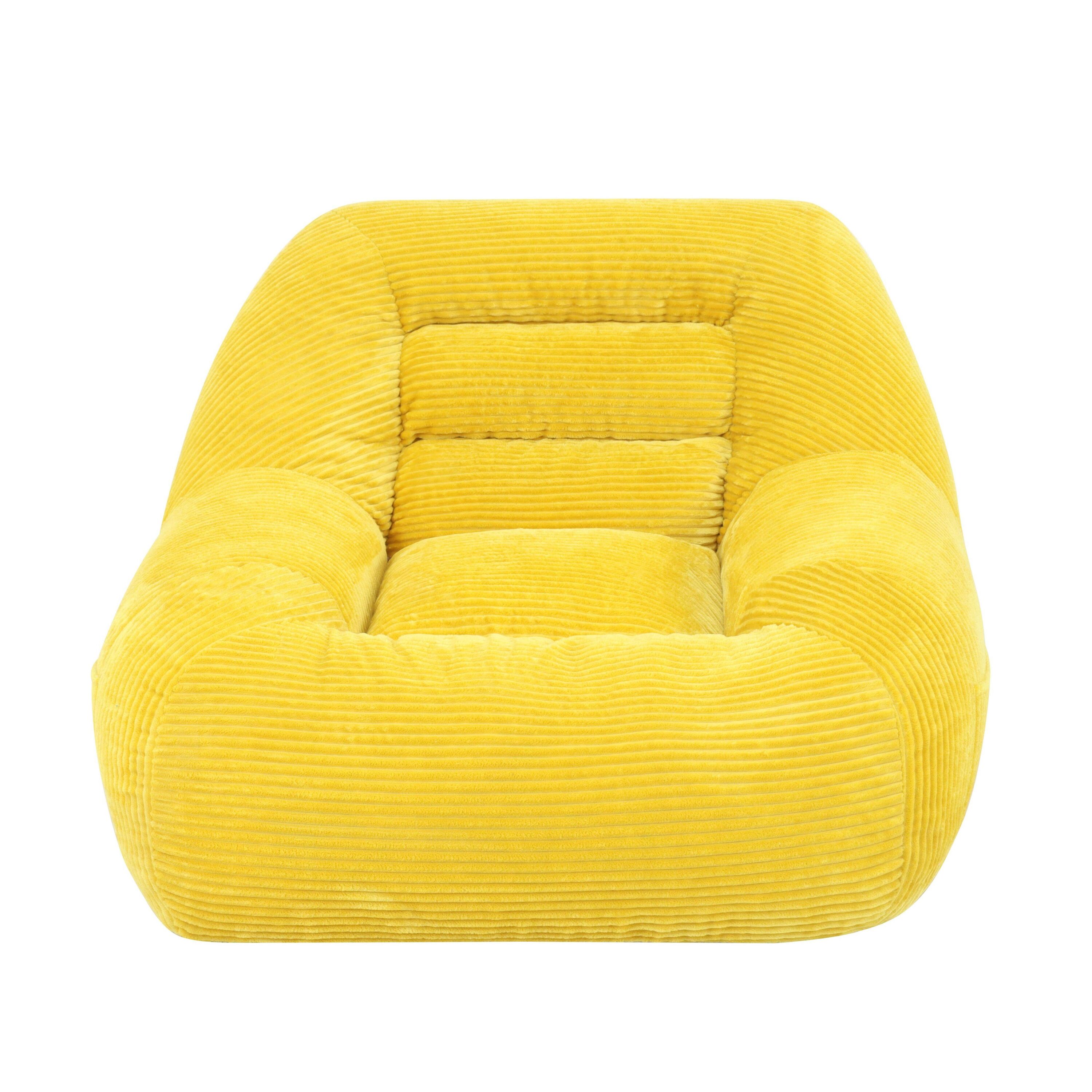 Horizons Prime Yellow Corduroy Fabric Beanbag Couch for Living Room with Cozy Fluffy Cloud Design
