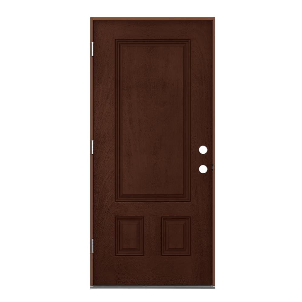 JELD-WEN LOWOLJW231600020 36-in x 80-in x 4-9/16-in Fiberglass No glass Right-hand outswing Coffee Bean Stained Prehung Front Door Insulating core
