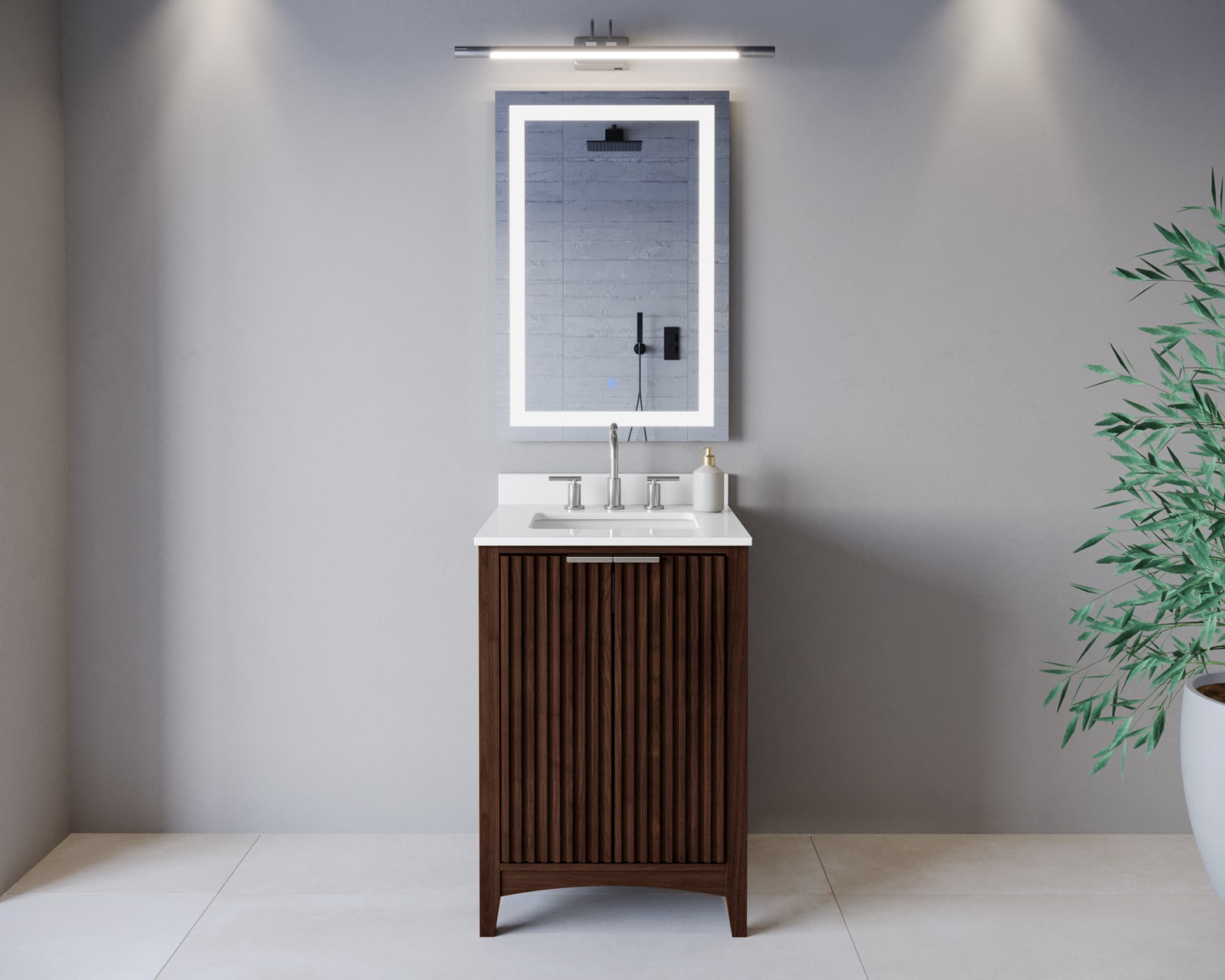 Wyndham Collection WCF919124SDWWQUS3MXX Palmilla 24-in Dark Walnut with Brushed Nickel Trim Undermount Single Sink Bathroom Vanity with White Quartz Quartz Top