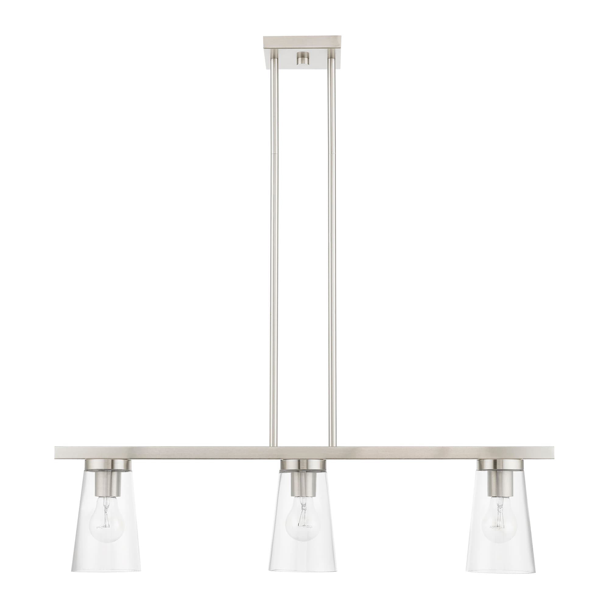 Brushed Nickel 3-Light Linear Chandelier with Clear Glass Shades