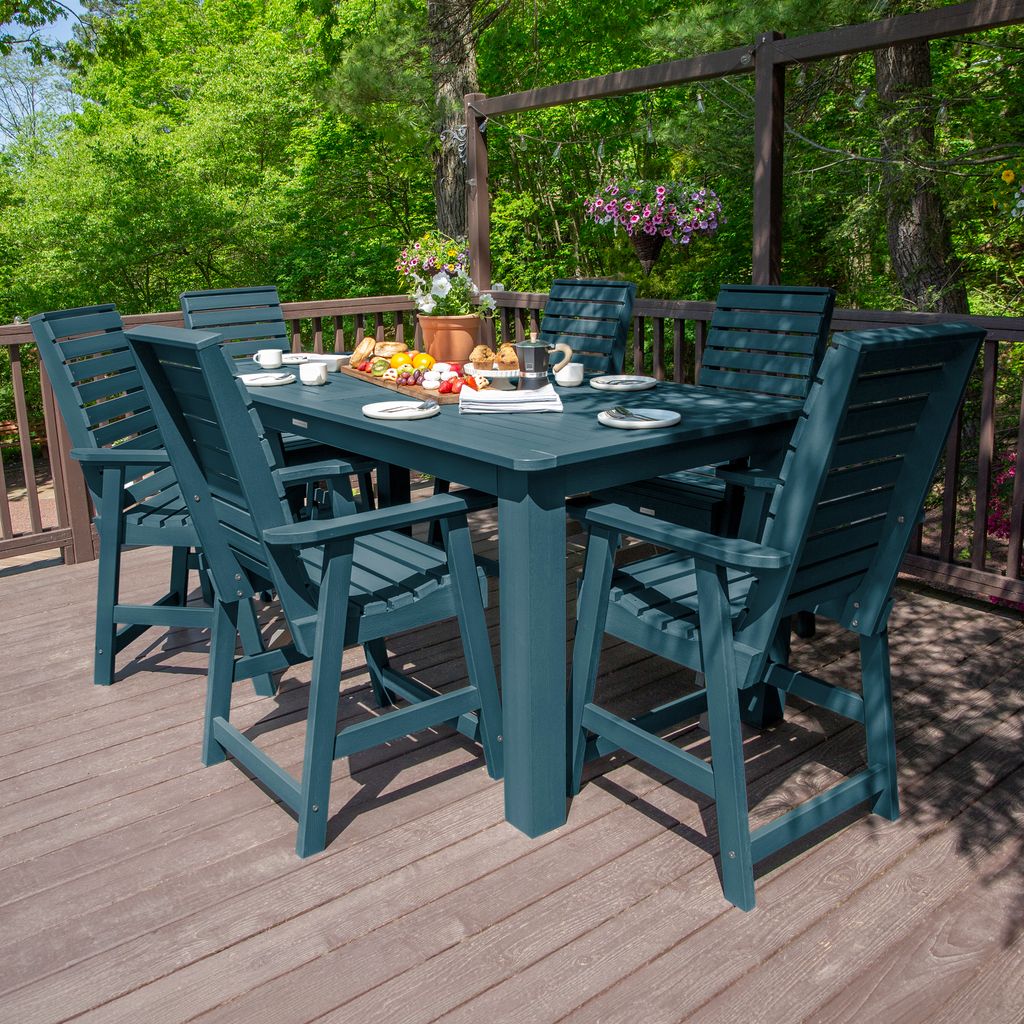 highwood AD-ST7WL2CO5BA-NBE Weatherly 7 -Piece Nantucket Blue Counter height Plastic Rectangle Table with 6 Stationary Chairs