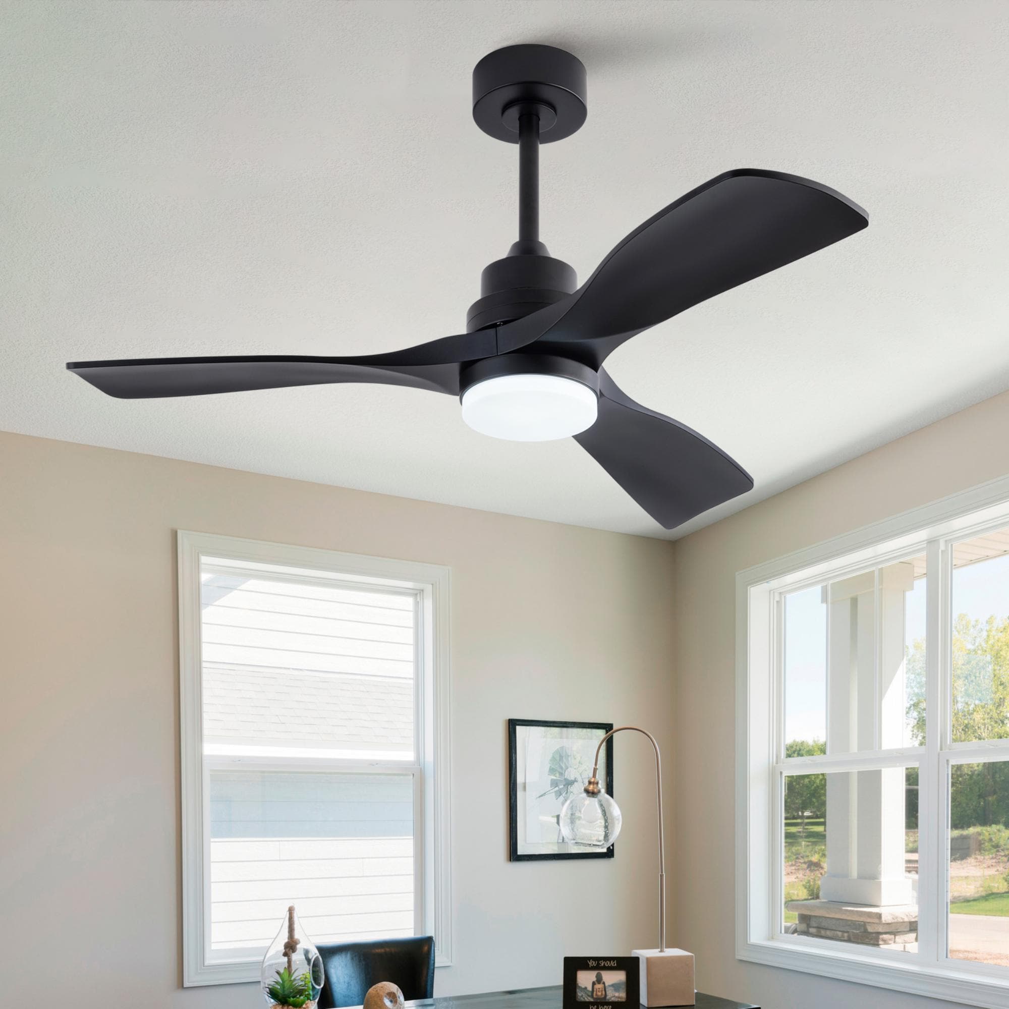 Shinevoy - 42 in.Black Modern Ceiling Fans with LED Light and Remote 3 Blades Noiseless Reversibl...