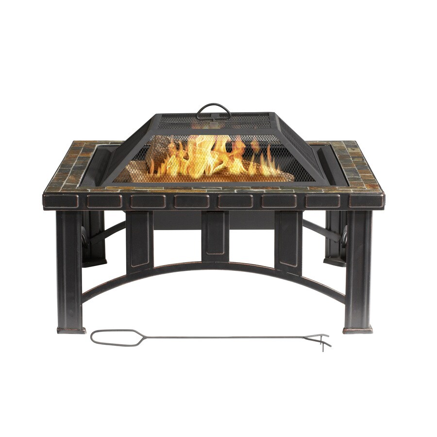 Garden Treasures 30 In Square Slate Firepit In The Wood Burning Fire Pits Department At Lowes Com