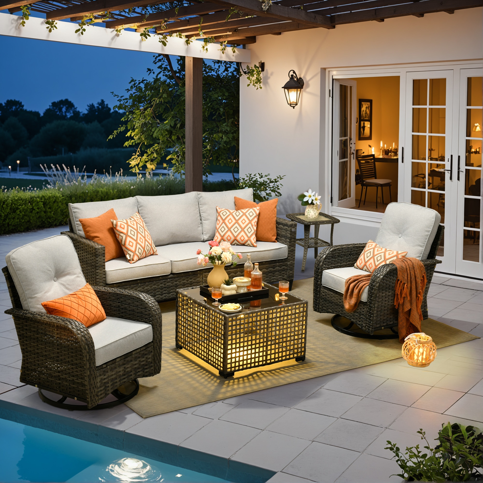 ALTRIGUS 6LYZGNCNEWGRS70151AL 5 -Piece Wicker Patio Sofa Conversation Set with Light Gray Cushions
