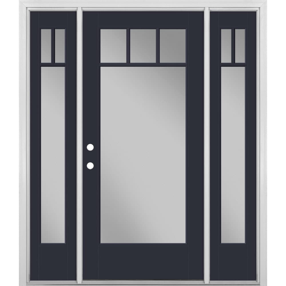 Masonite 1524574 64-in x 80-in x 4-9/16-in Fiberglass Full lite Right-hand inswing Eclipse Painted Prehung Front Door with Sidelights with Brickmould Insulating core