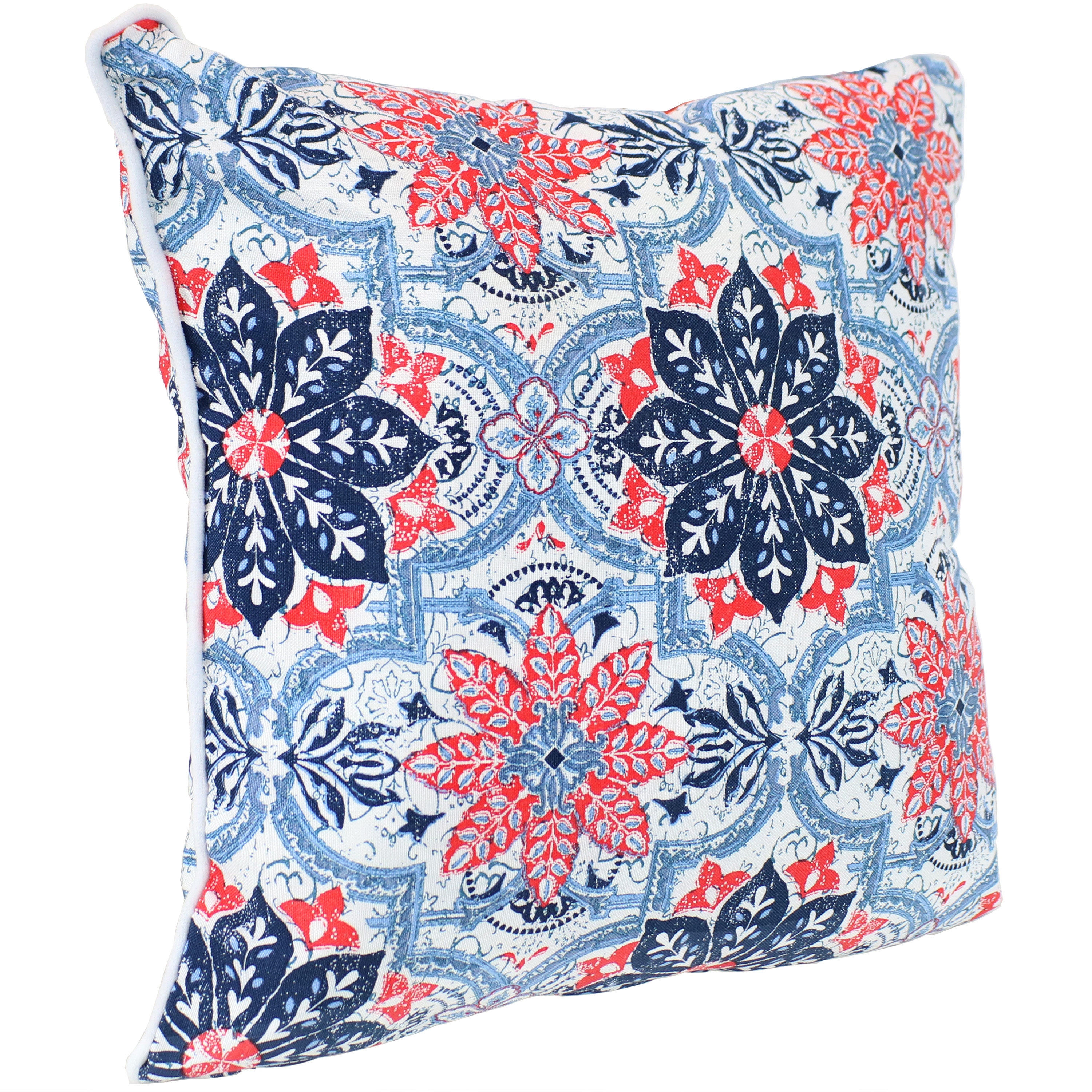 16" x 16" Blue and Red Floral Polyester Square Outdoor Throw Pillows, Set of 2