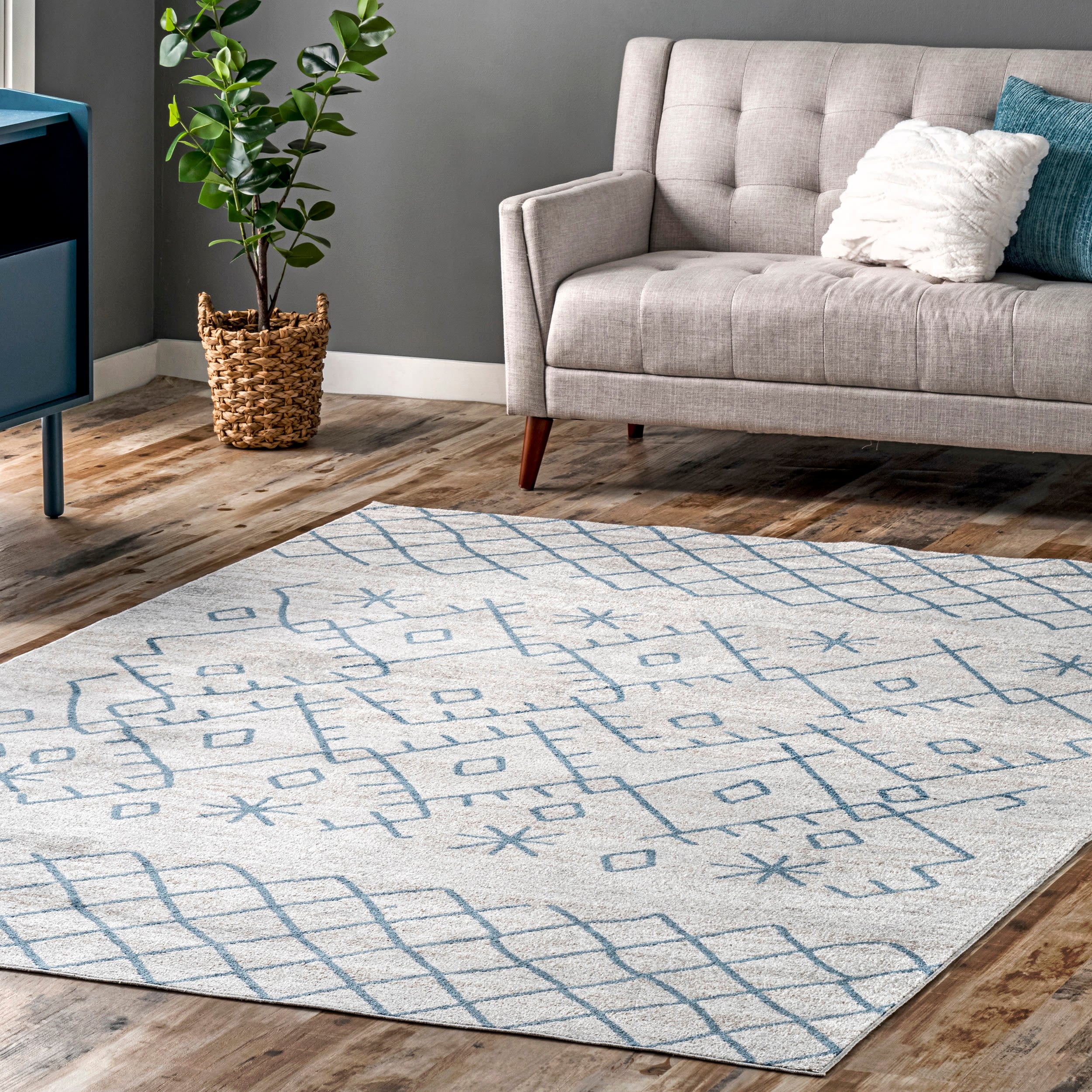 nuLOOM LPKV11A-406 Juniper 4 x 6 (ft) Loomed Polyester Blue Rectangular Indoor Geometric Machine washable Area rug