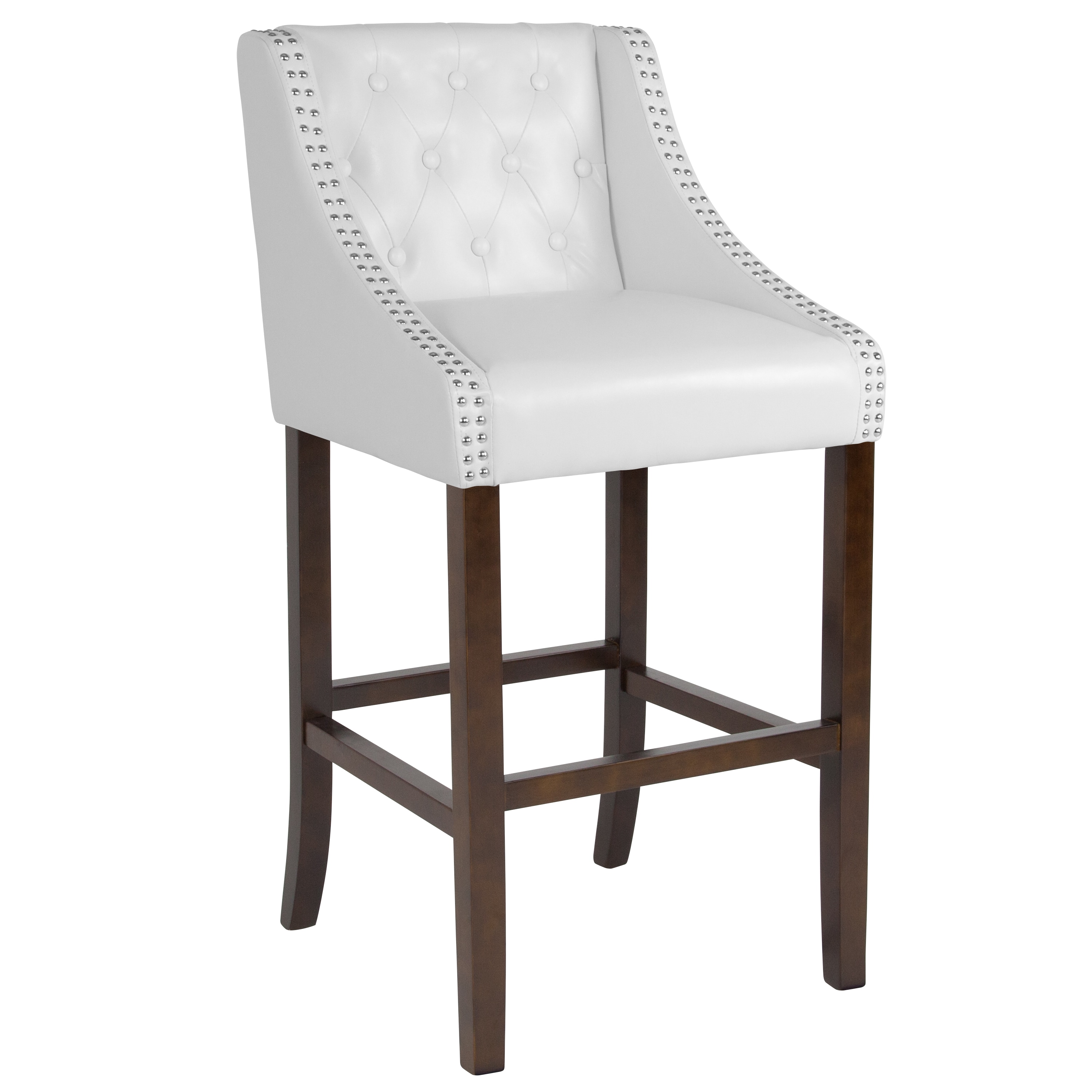 Flash Furniture 889142265191 Carmel Series White Leather 30.0-in H Bar height Square seat Upholstered Wood Bar Stool with Arms and Back