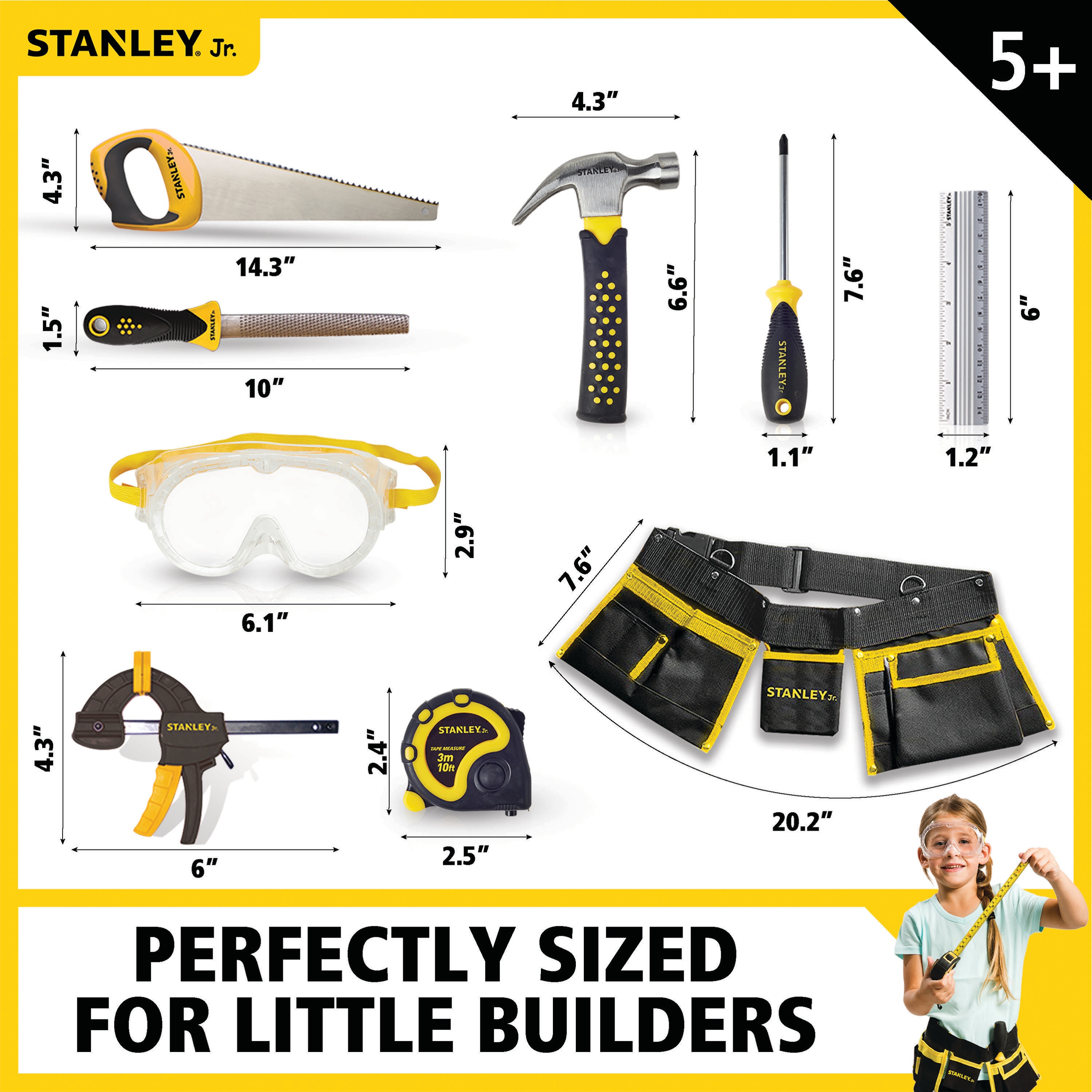 Stanley Jr. 5 Piece Tool Set Including Tool Belt for Kids NEW