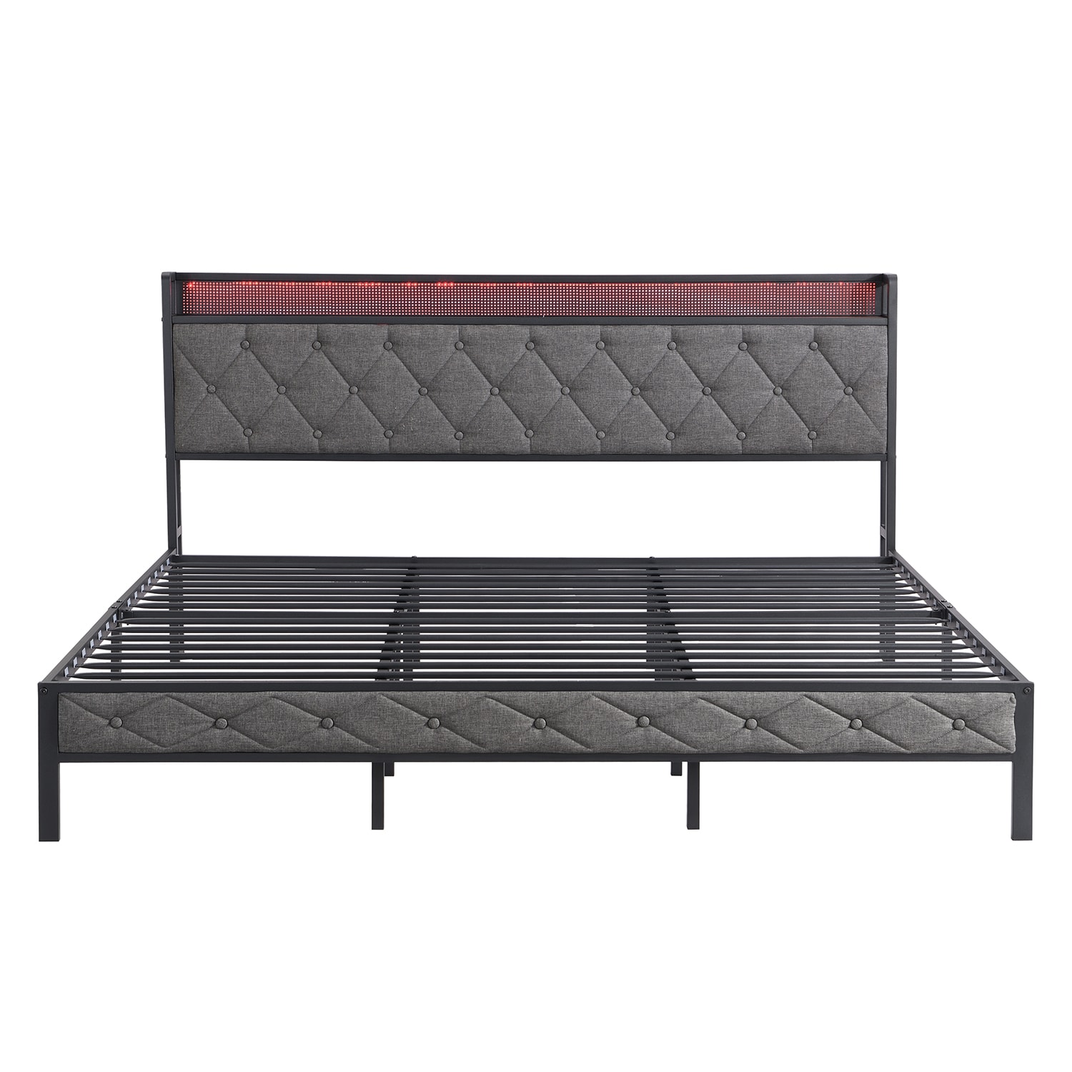Sumyeg SSPP036436BAA King Bed Frame with Storage Headboard Gray King Metal Bed frame Bed