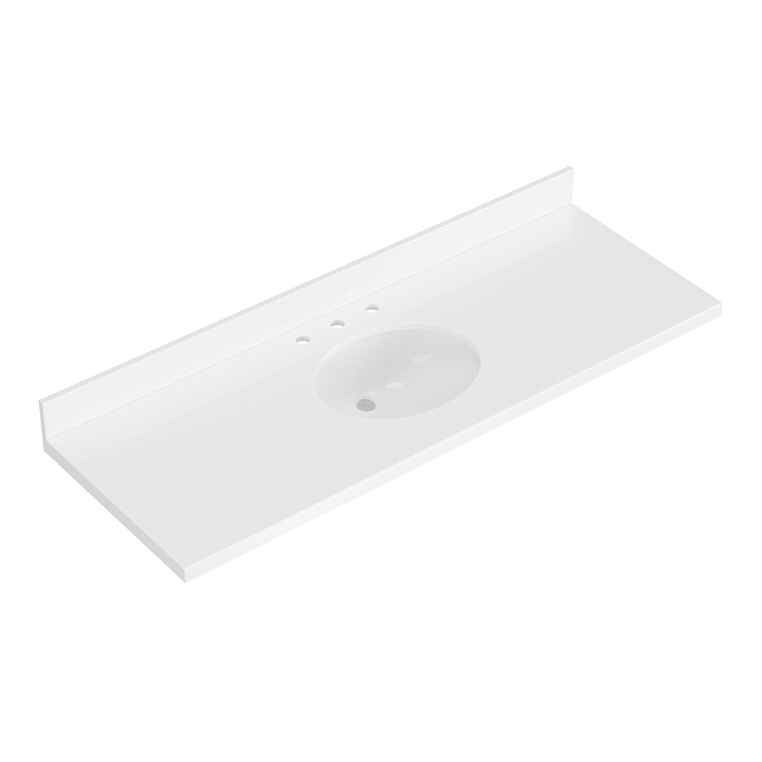 ARIEL WQ-61-CT-OS 61-in x 22-in Pure White Quartz Quartz Undermount Single Sink Widespread Faucet Mount Bathroom Vanity Top