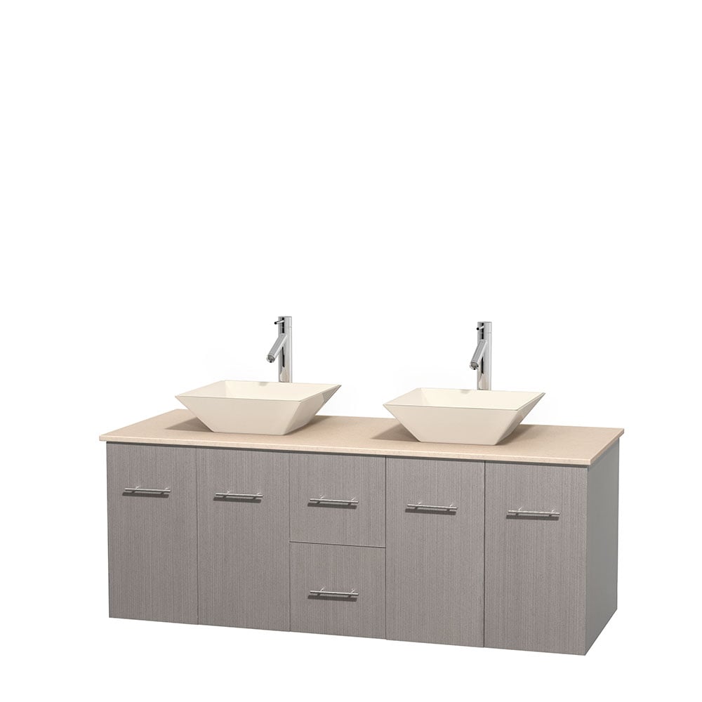 Wyndham Collection Centra 60-in Gray Oak Double Sink Bathroom Vanity ...