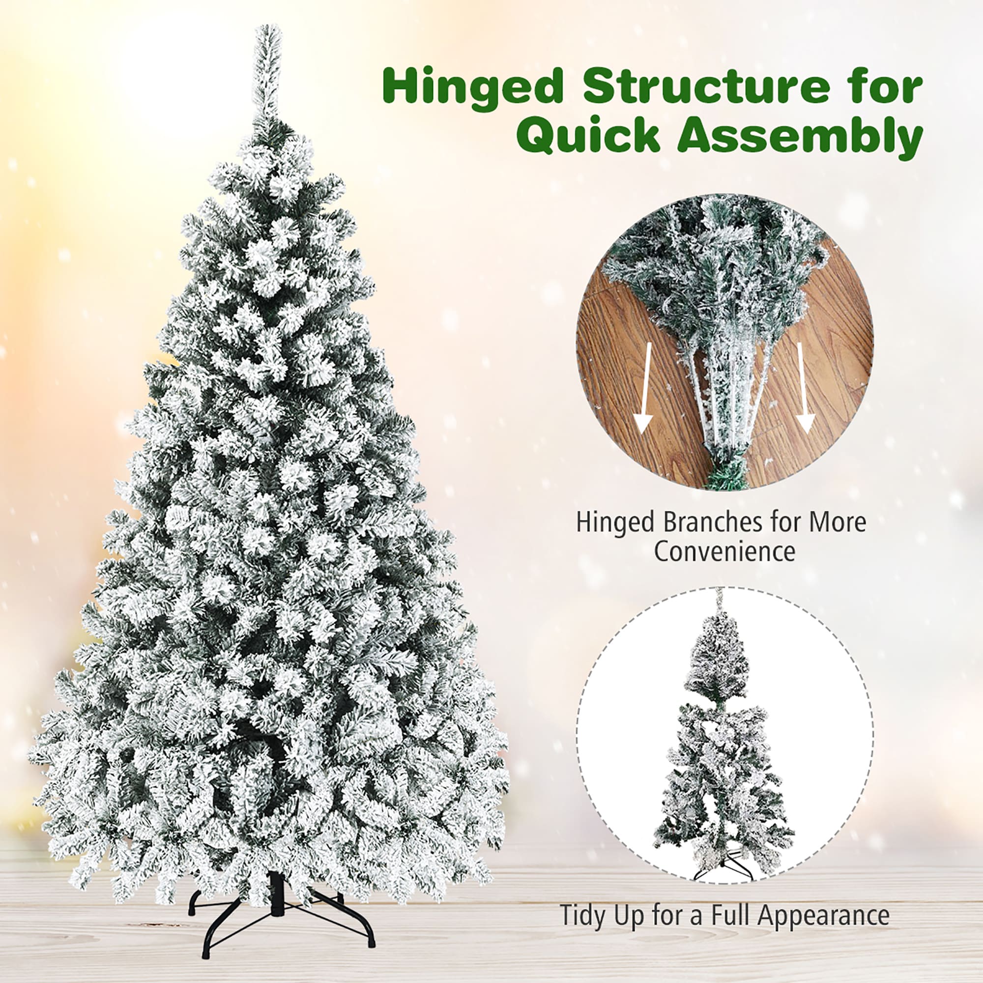 6FT Snow Flocked Pre-Lit Pine Christmas Tree with LED Lights