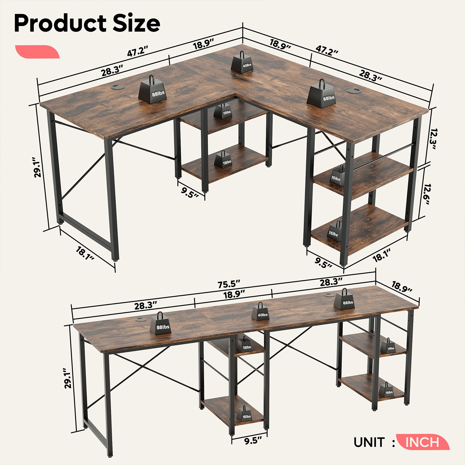 Bestier LOW-H100715A-RST desks - View #3