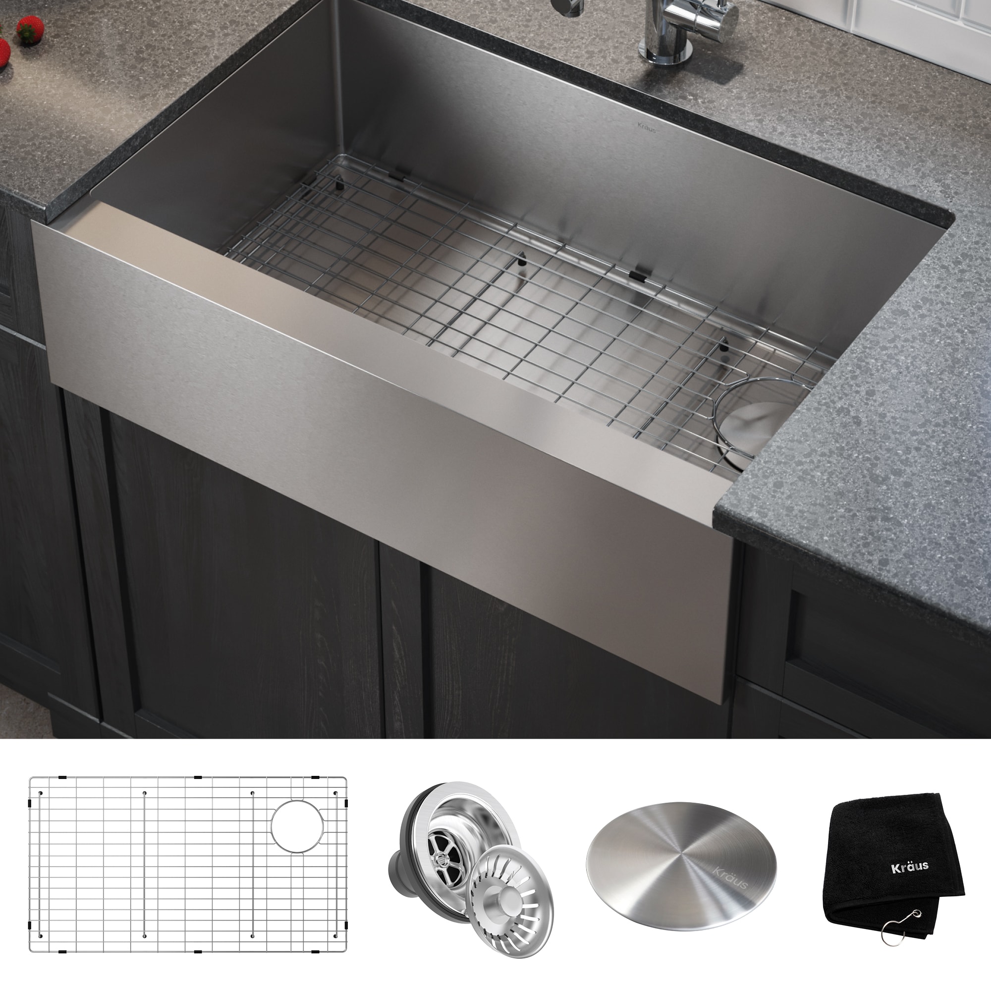 Kraus KHF410-33 Standart PRO Farmhouse apron front 33-in x 21-in Stainless steel Single bowl 16 -Gauge Kitchen Sink