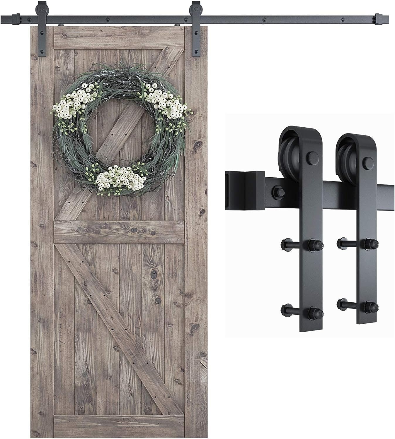 Phyfalip 1 Kit 6.8 ft Sliding Barn Door Hardware Track Black Alloy Supports Up to 220 lb Fits 40 in Wide Door Panel Fits 1 38 to 1 34 in Thick Door #LPF0502Q01