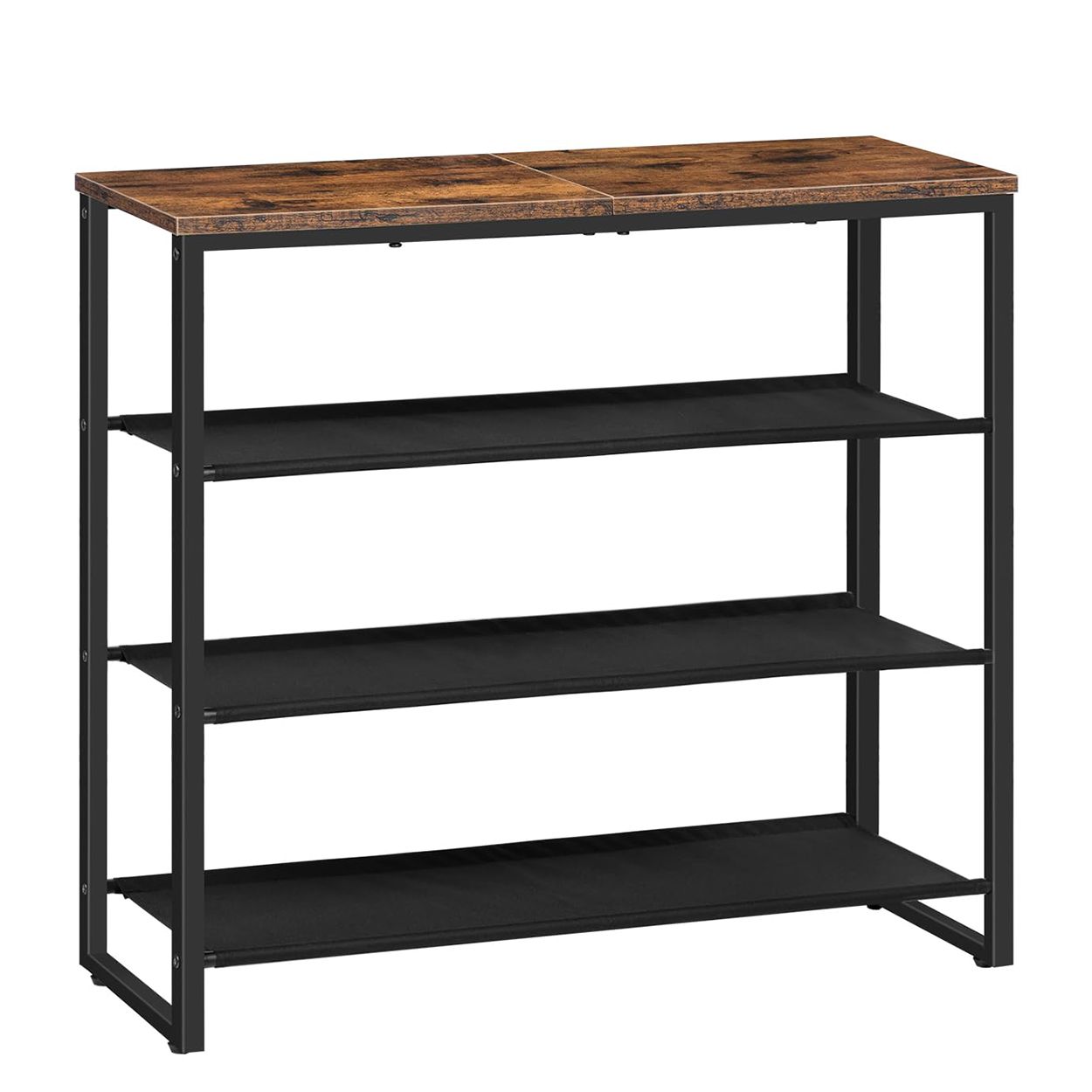Slickblue 23.4 inches H 4 Tier 8-12 Pair Brown and Black Particleboard Metal Fabric Shoe Rack for Entryway Closet