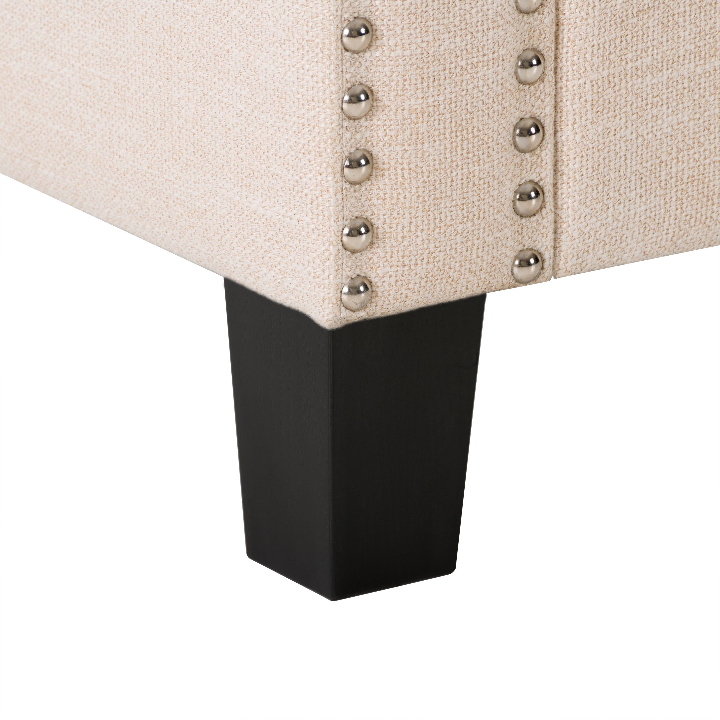 Luna Beige Fabric Storage Ottoman with Nailhead Trim