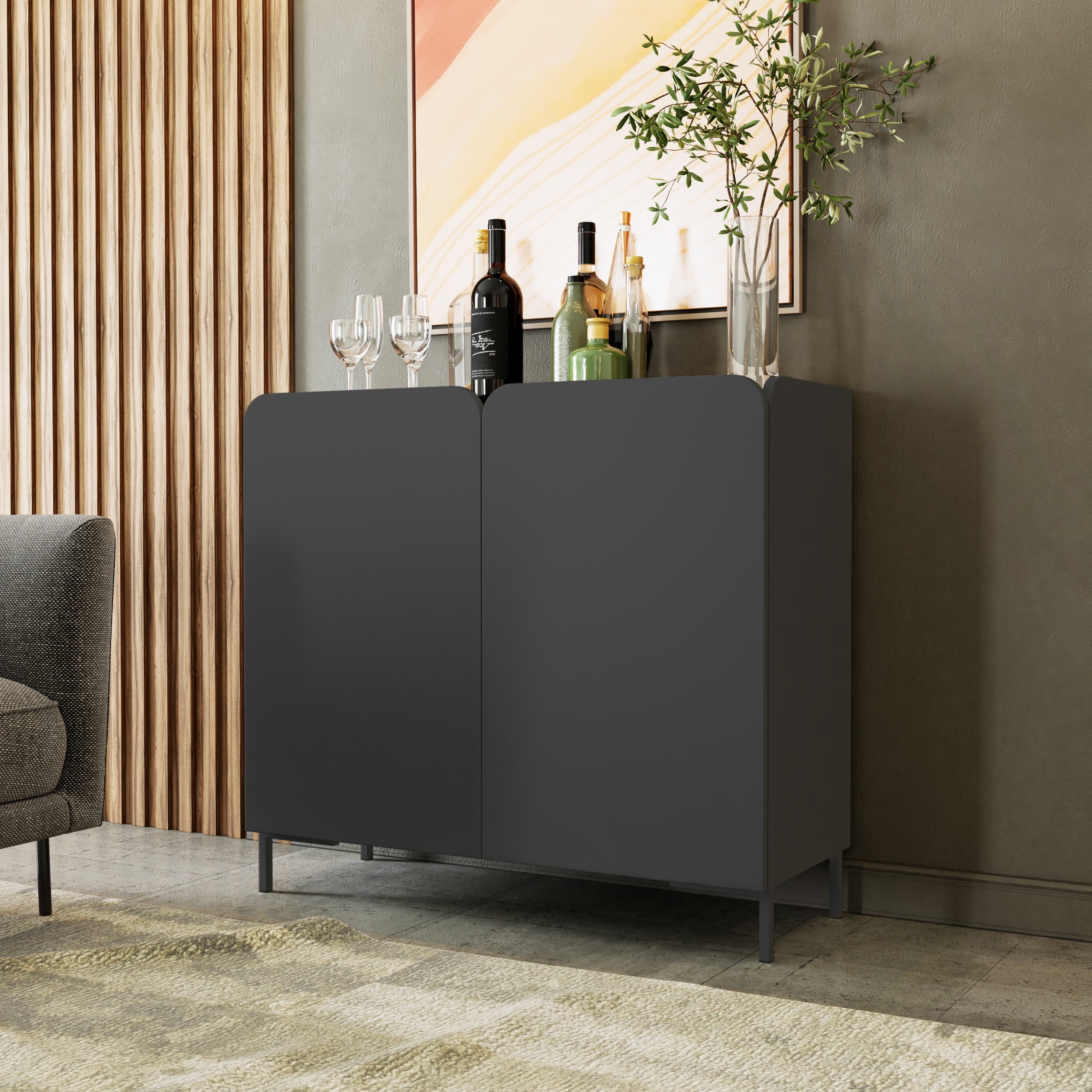 Black Mid-Century Modern Freestanding Office Cabinet