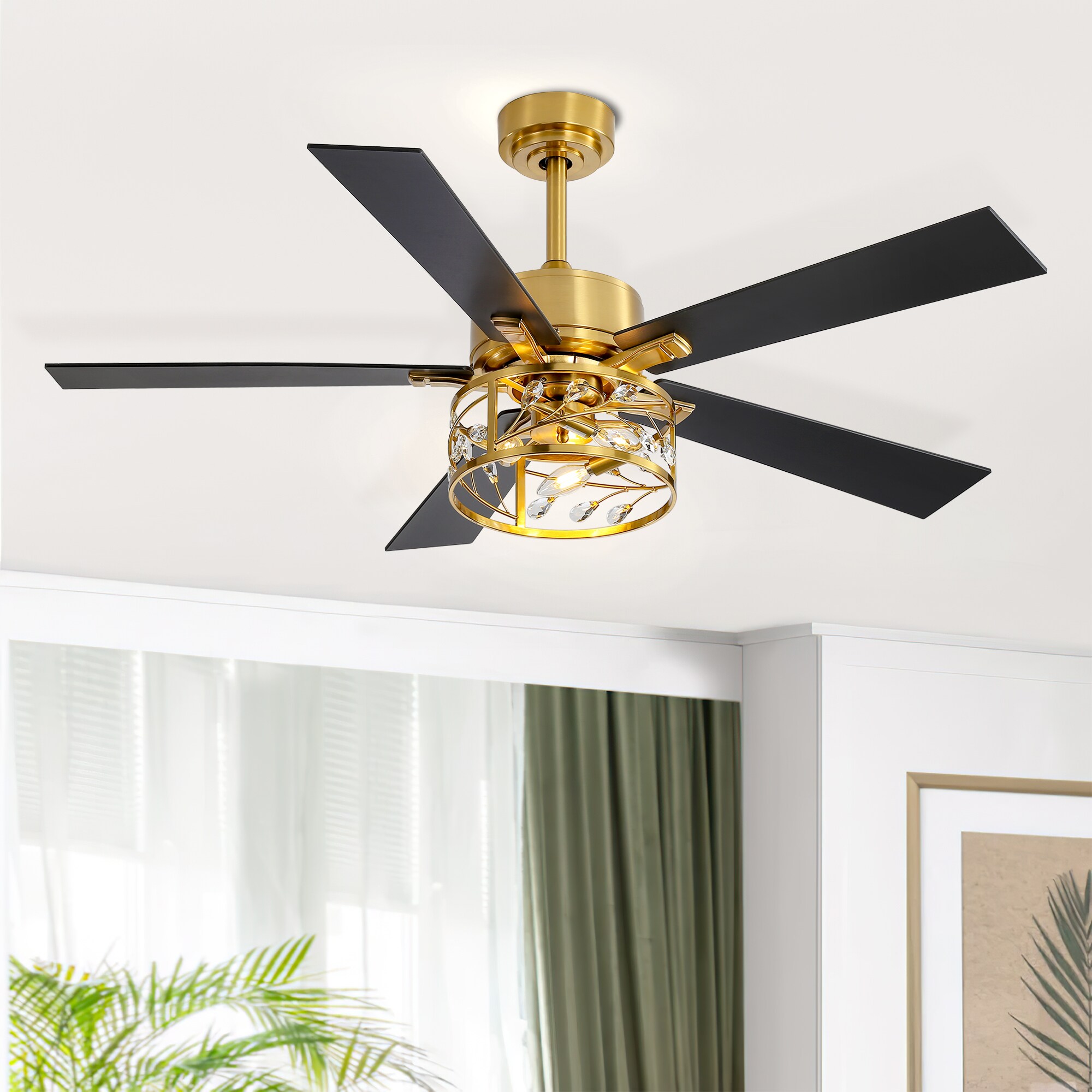 Breezary 23K40-JD 52-in Gold with Plywood Blades Chandelier Ceiling Fan With Light - Remote Included ( 5 -Blade )